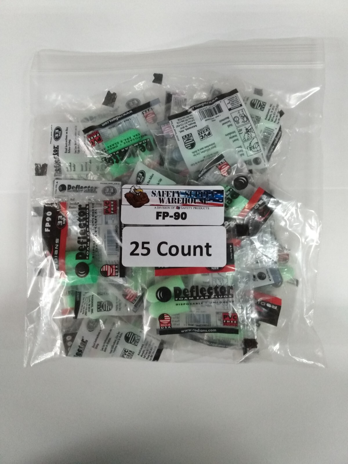 Radians FP90 Deflector Green Earplugs Uncorded NRR33 25 pairs/Box