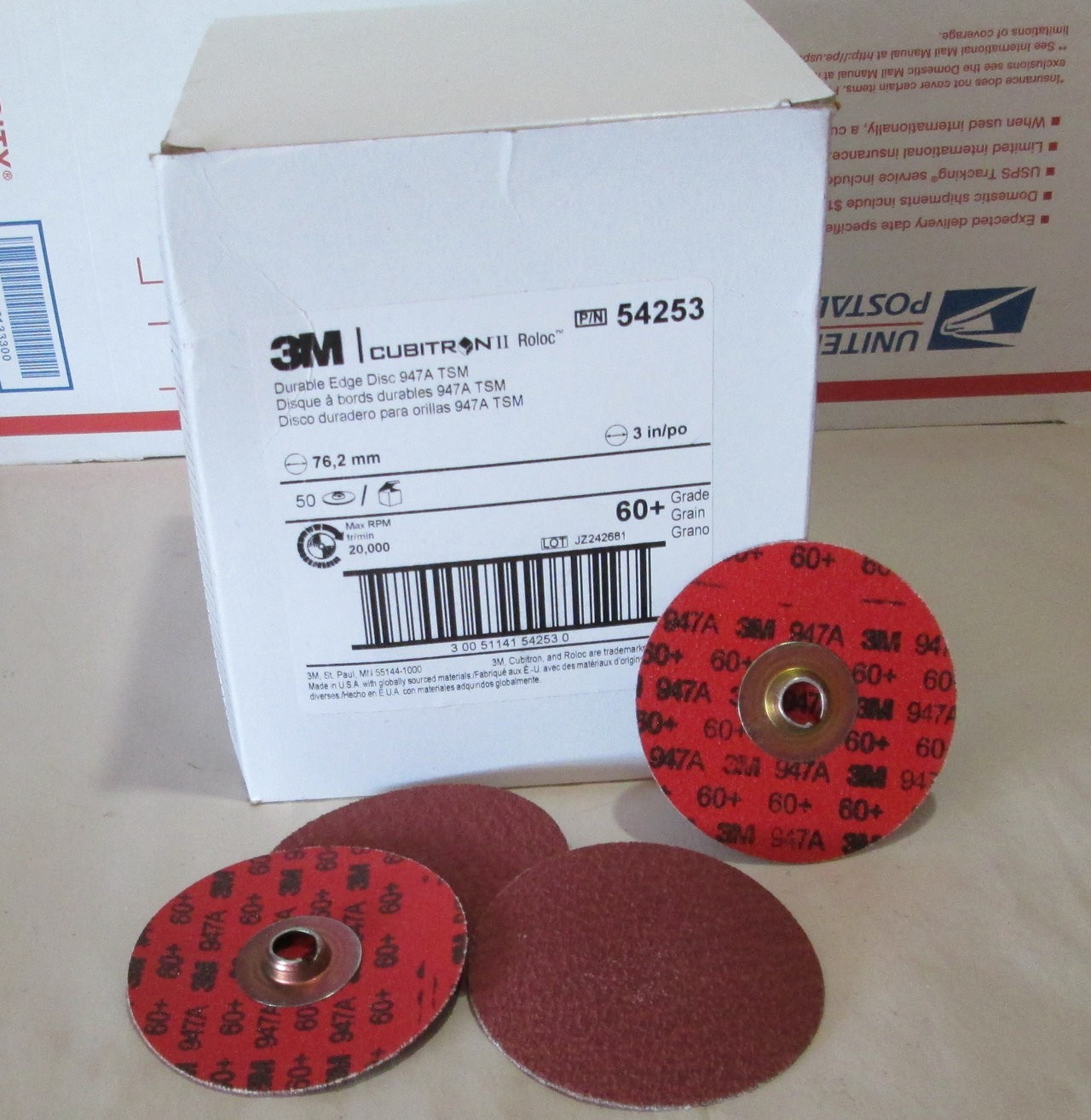 50pcs! 3M Cubitron II 947A Roloc TSM Roloc Durable Edge Disc 3” 60+ Grit 54253
