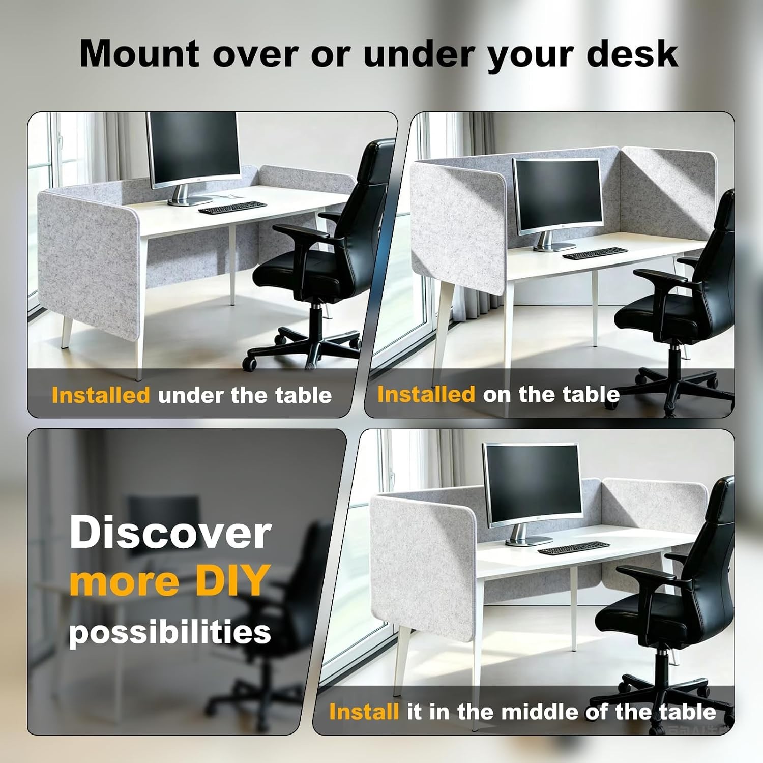 Office Partition, Sound Absorb Desk Divider, Desktop Privacy Panel Table Mounted