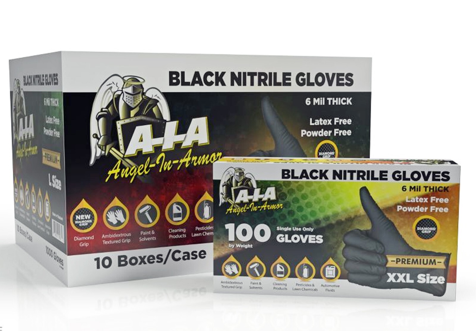 6 MIL BLACK NITRILE GLOVES WITH RAISED DIAMOND TEXTURE, HEAVY DUTY CASE OF 1000