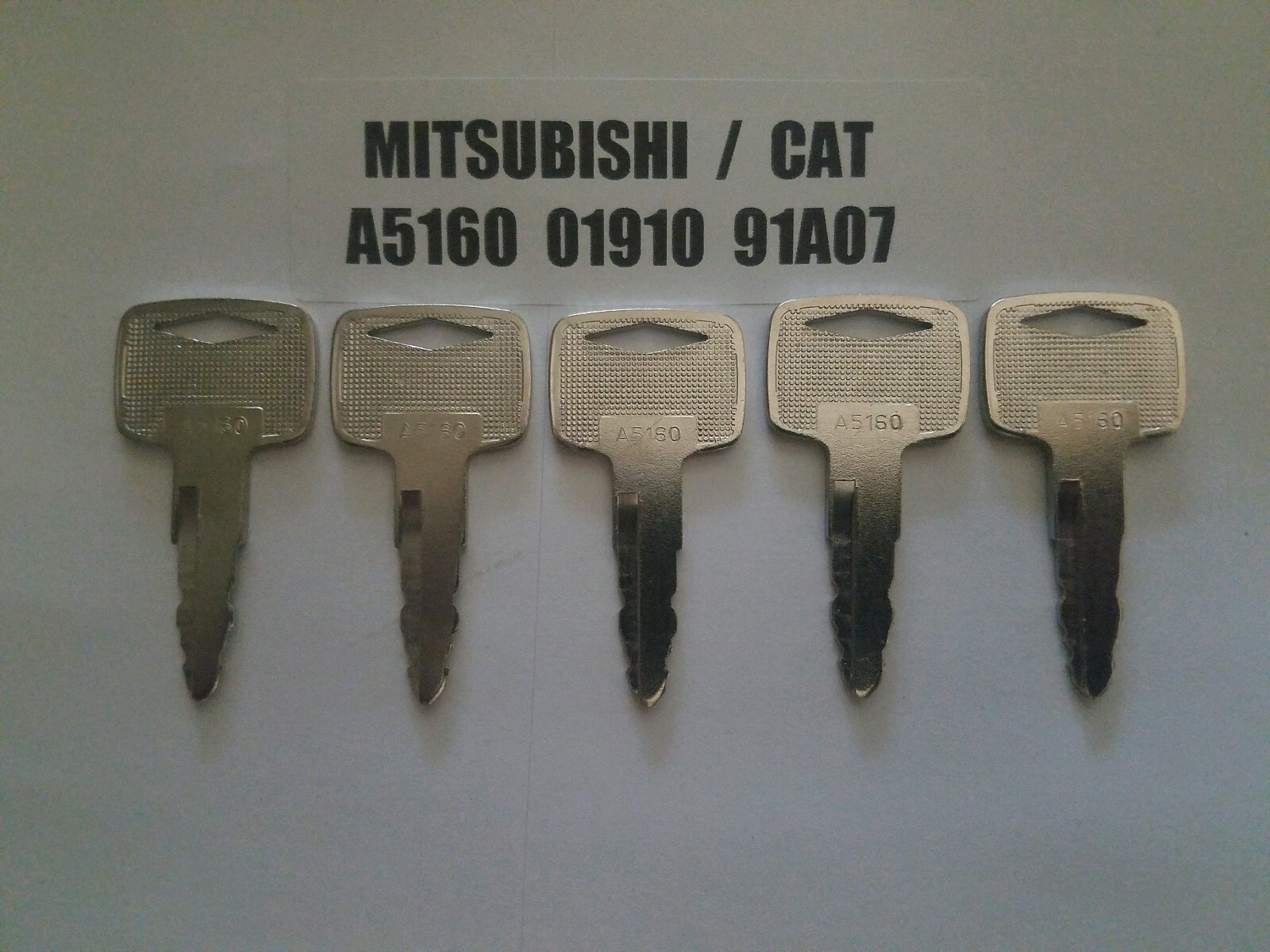 5 Mitsubishi CAT Caterpillar Forklift Ignition Keys 91A07, 01910 , A5160