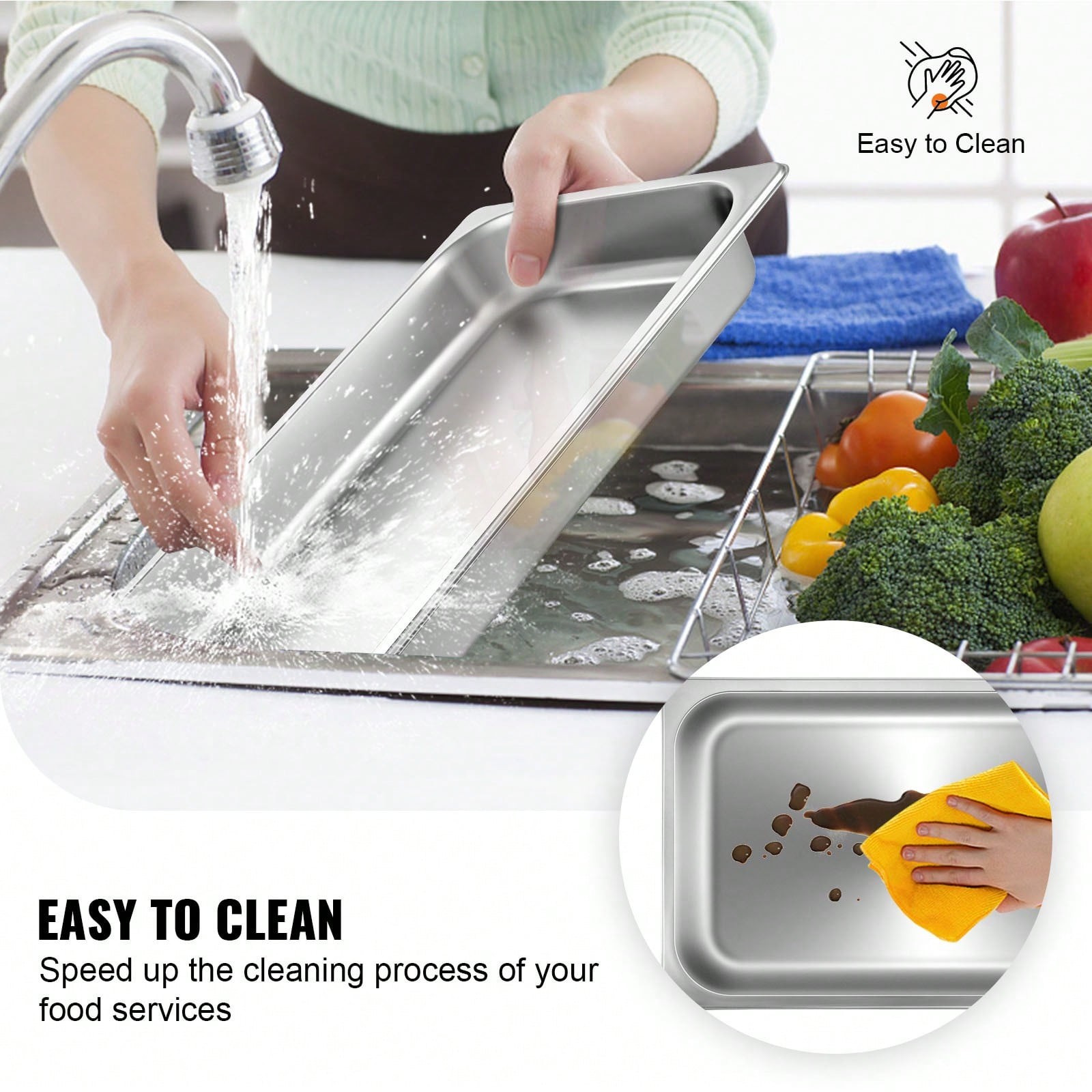 6Pcs Commercial Full Size Pans 2.5in 4in & 6in Stainless Steel Hotel Pan 0.8mm
