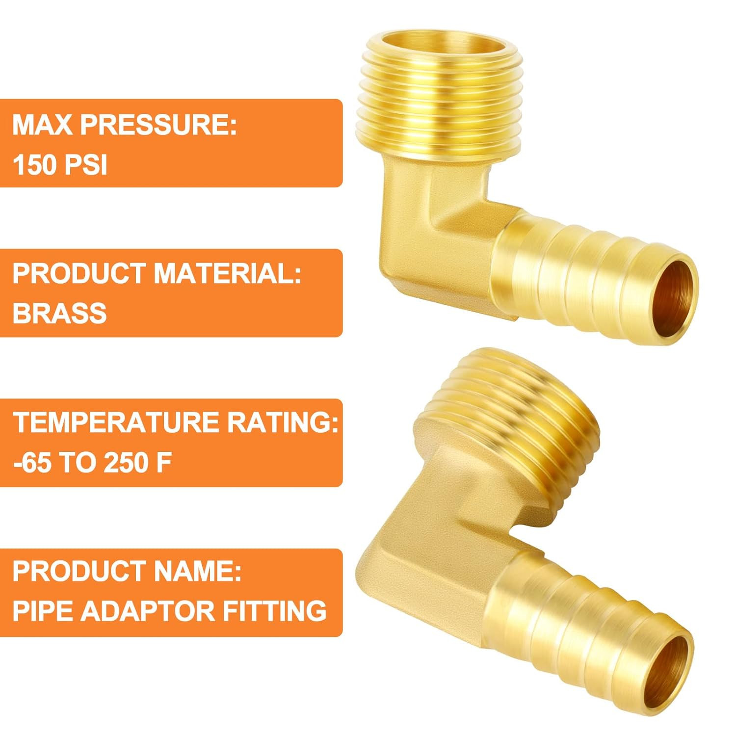 2 Pieces Brass Hose Barb Reducer 90 Degree Elbow 1/2 Inch NPT to 1/2 Inch Barb H