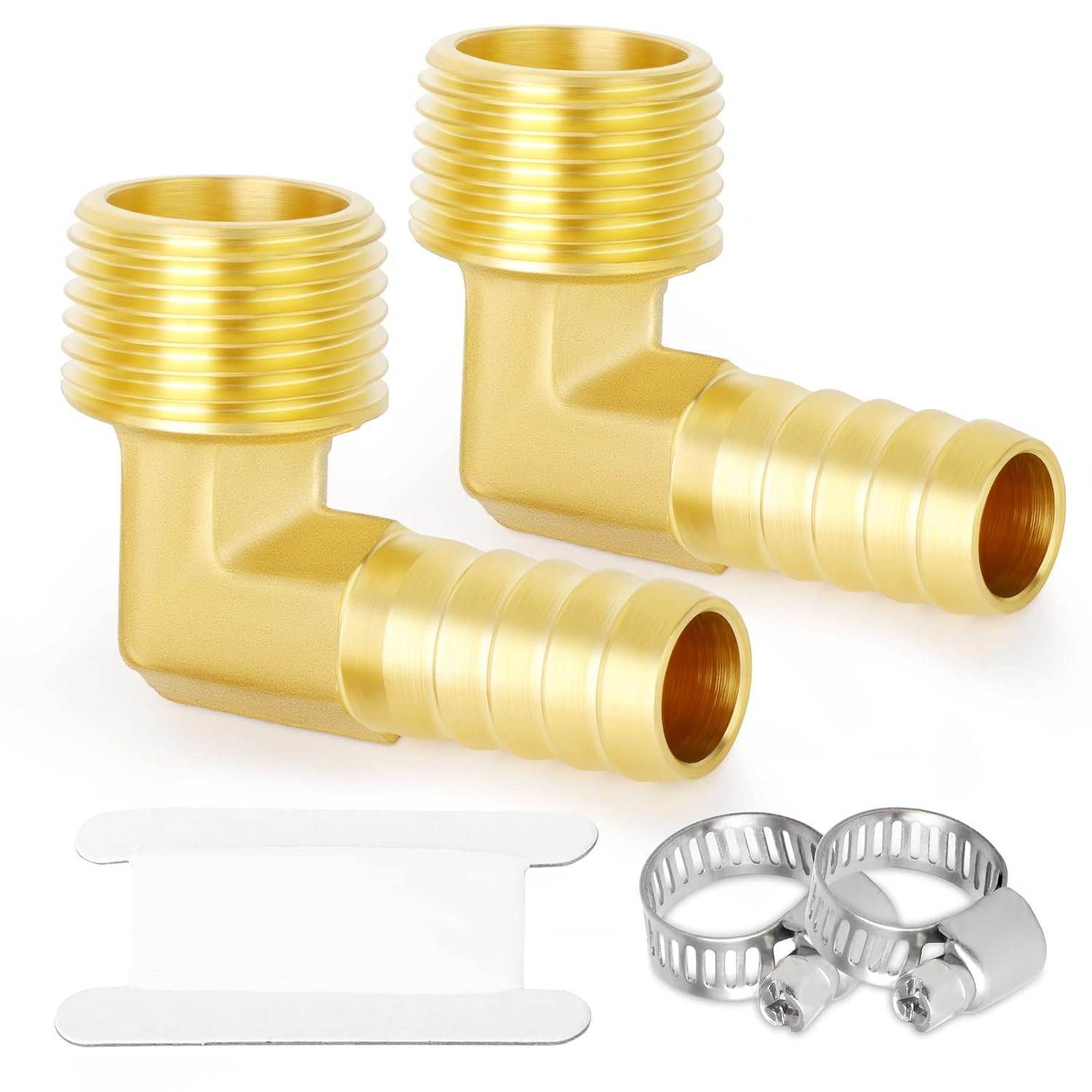 2 Pieces Brass Hose Barb Reducer 90 Degree Elbow 1/2 Inch NPT to 1/2 Inch Barb H