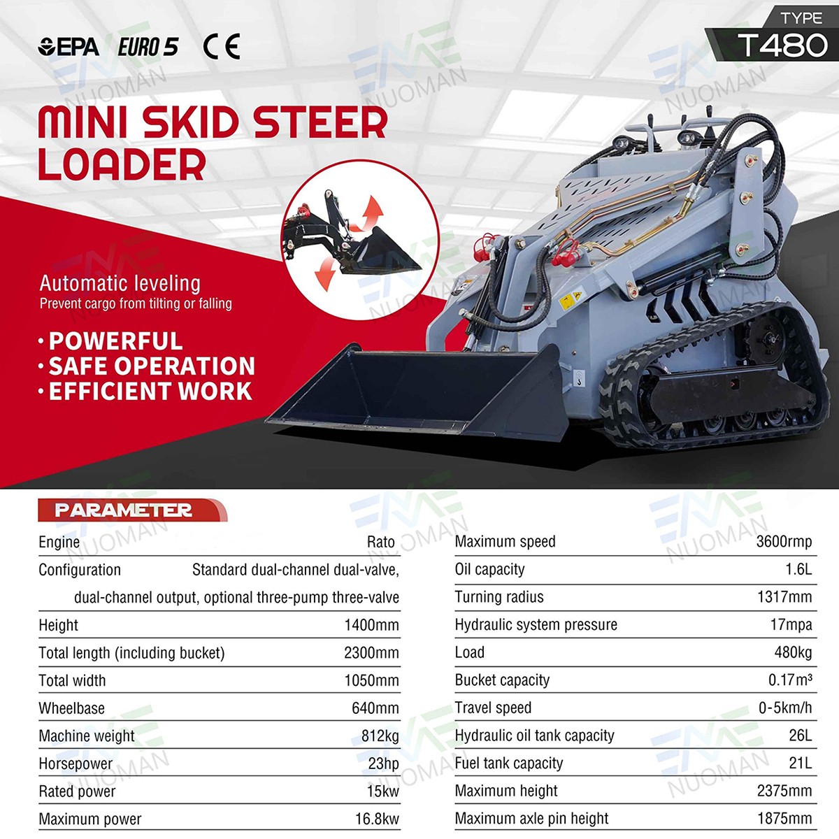 3300 lbs 1.5Ton Crawler EPA Mini Skid Steer 23HP 739cc 3-Pumps Loader 2025 USA