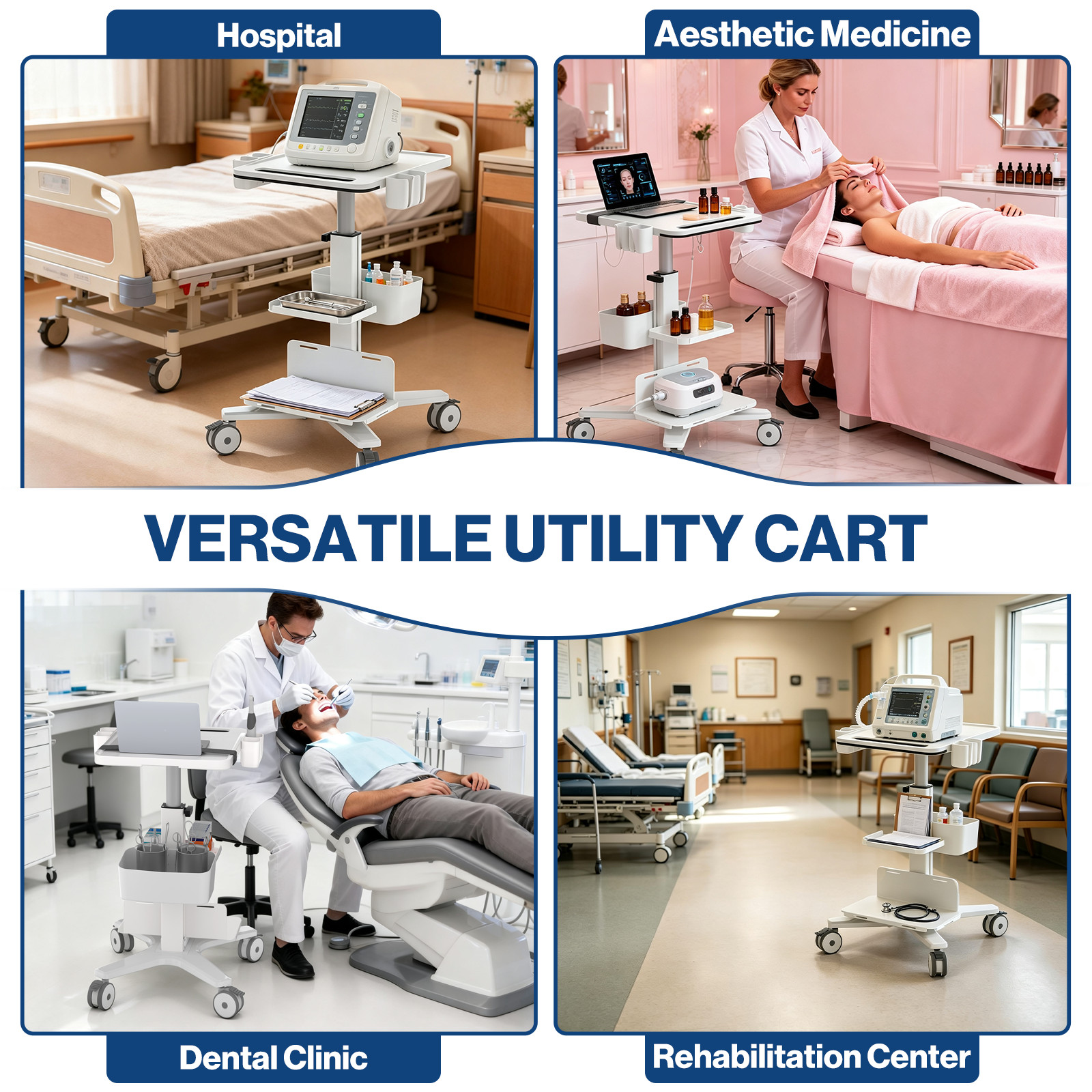 Medical Trolley Cart with Laptop Tray & Oral Scanner Holder, Height Adjustable