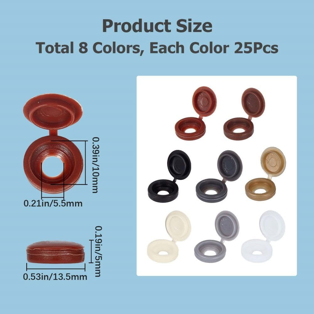 GORGECRAFT 1 Box 200Pcs 8 Colors Hinged Screws Cover Caps Fold Snap Covers Plast
