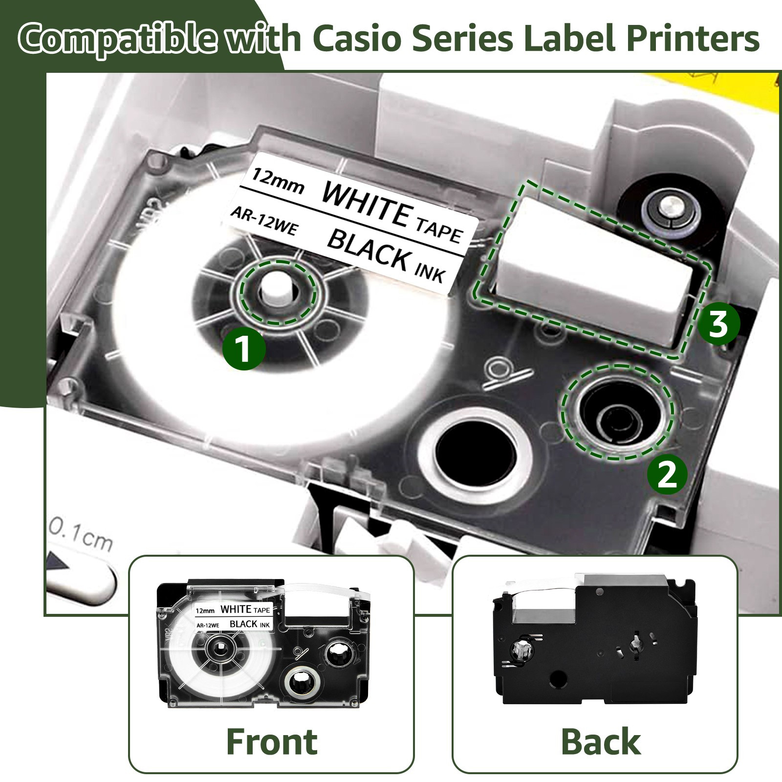 12mm 1/2” Tape Fit Casio XR-12X 12WE 12SR 12YW 12BU 12RD For EZ Label KL-60 100