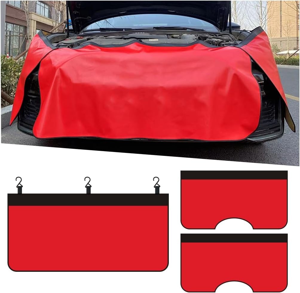 3PCS Car Fender Covers, PU Leather Mechanic Magnetic Vehicle Fenders Protector w