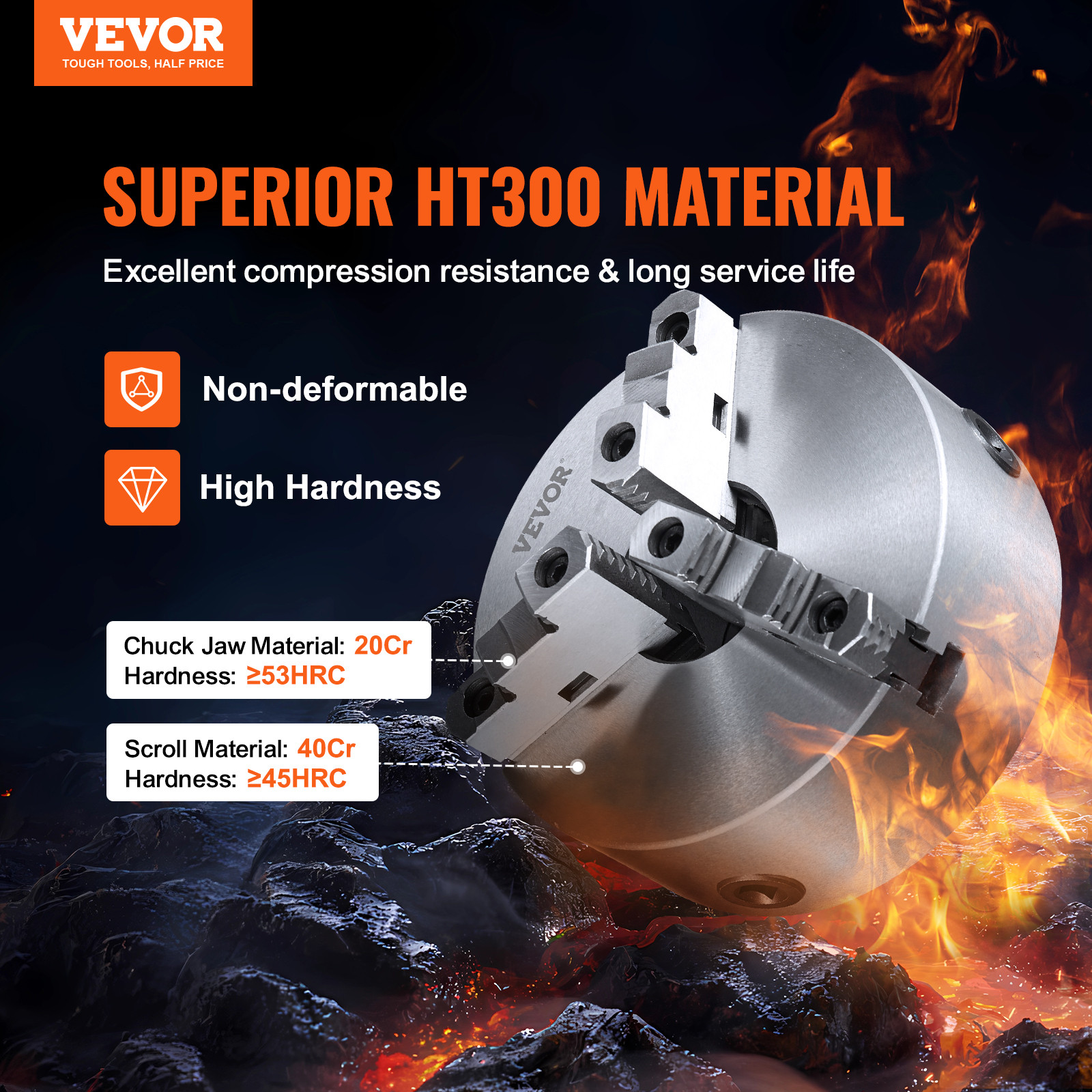 VEVOR 8” 3-Jaw Lathe Chuck Self-Centering Lathe Chuck for Grinding Drilling