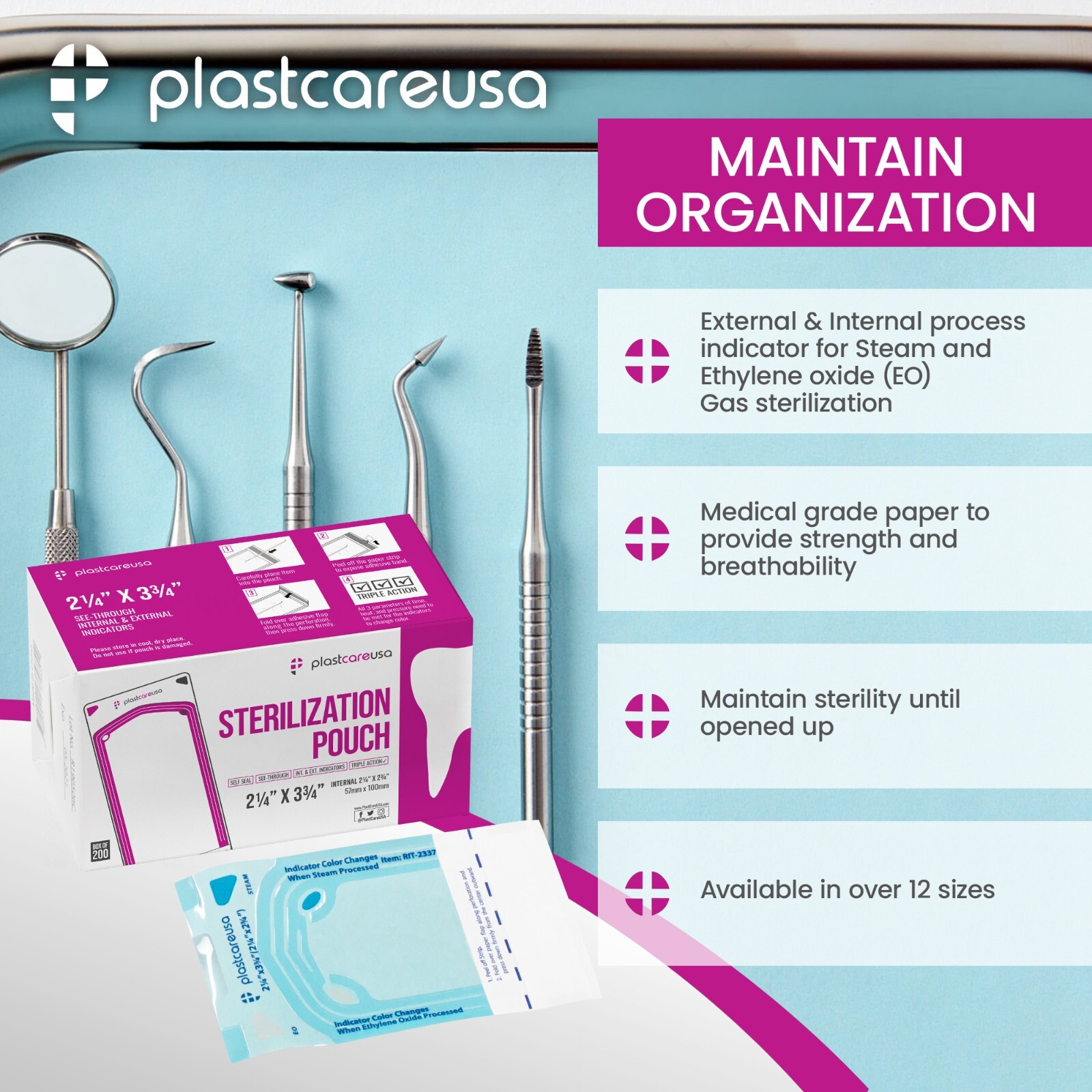2.25″ x 2.75″ Self-Sealing Sterilization Pouches for Autoclave (1 Box of 200)
