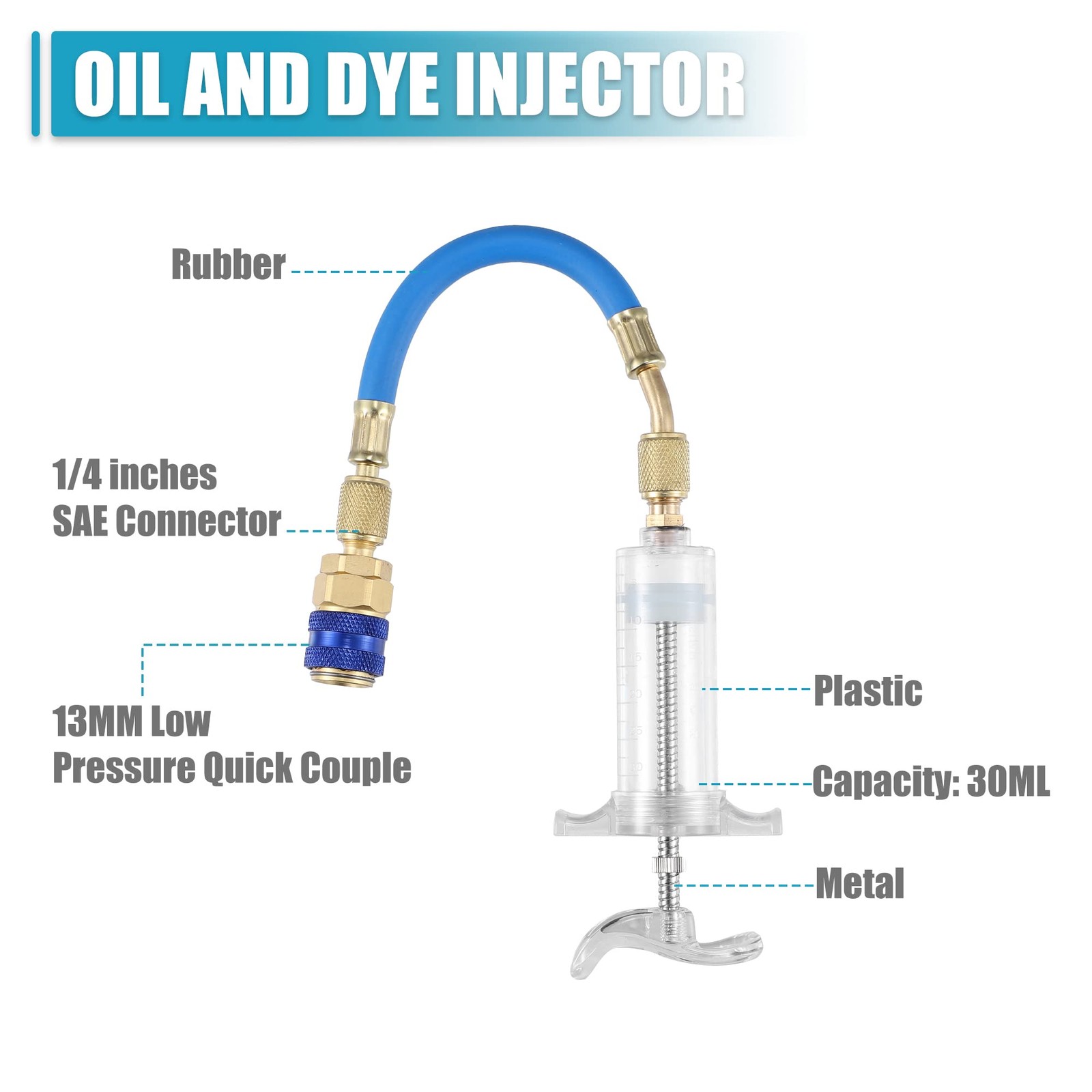 X AUTOHAUX Oil and Dye Injectors Kit 30ml/1 Oz Hand Push Compressor Manual AC