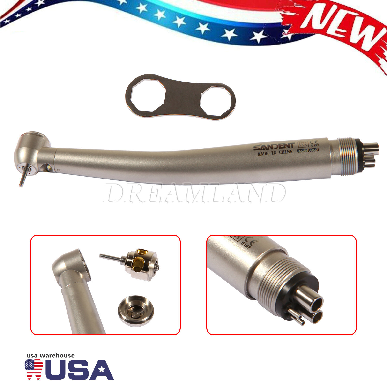 Dental Fiber Optic E-generator LED High Speed Handpiece Turbine 4 HOLE