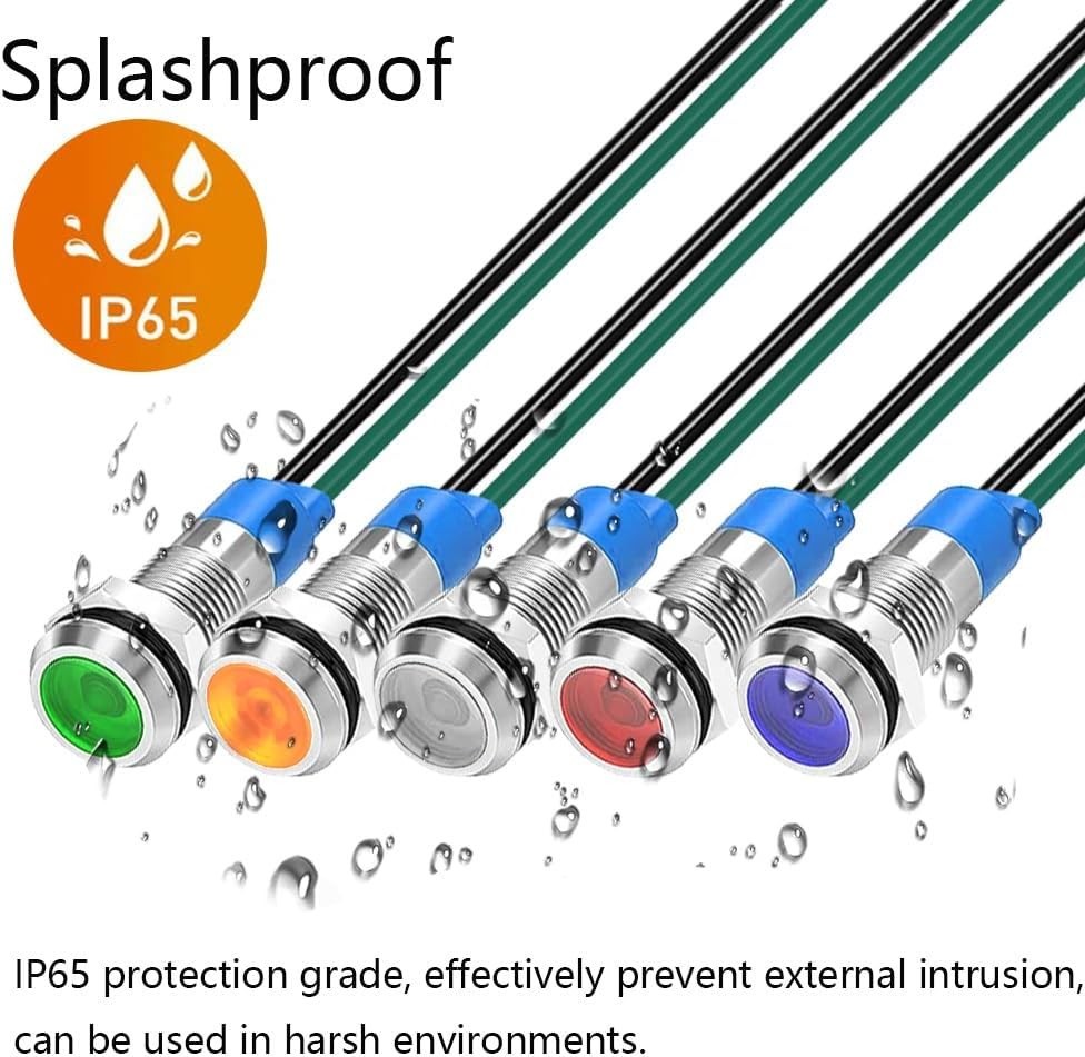 6mm 3V-4.5V-5V-6V-7.5V-9VDC Waterproof Signal Lamp with Wire, LED Metal Indic…