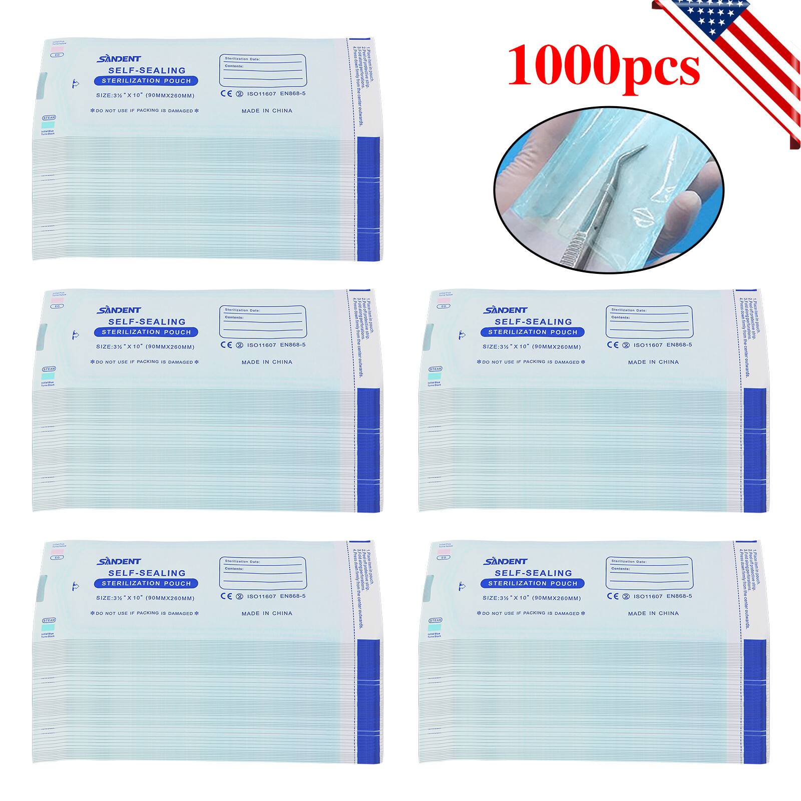 1000 3.5″ x 10″ Dental Sterilization Pouches Sterilizer Autoclave Bags Tool Nail