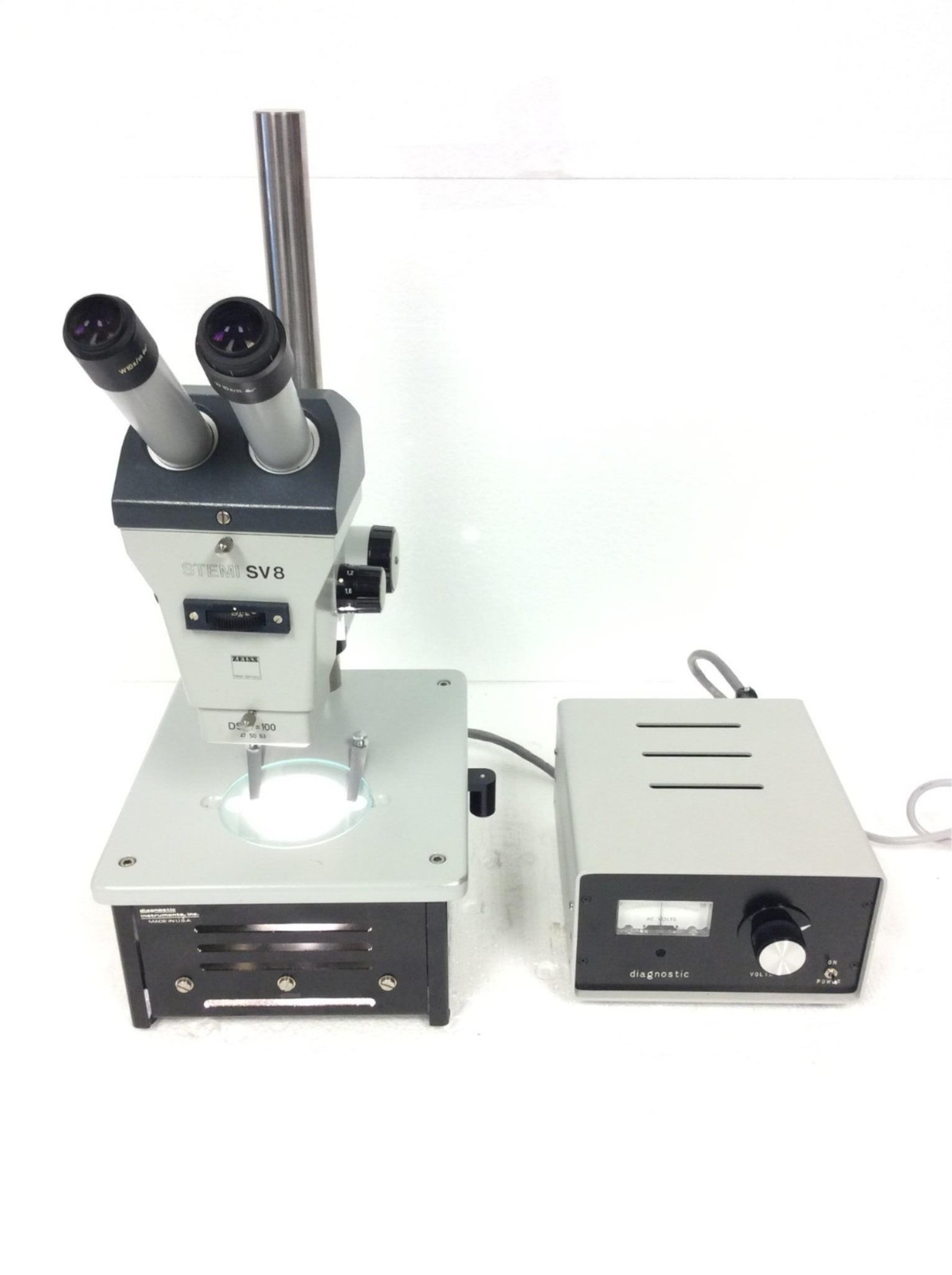 Zeiss Stemi SV8 Stereomicroscope 47 50 63 w/ Light Source, W10x/25 Eyepieces
