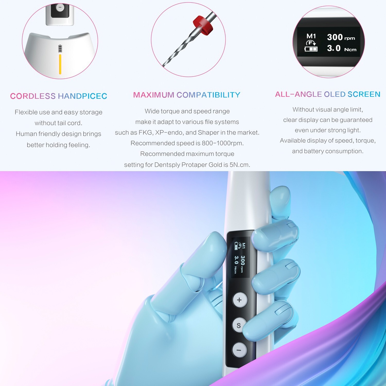 Woodpecker Dental Cordless Endo E-COM+ Endo Motor Handpiece W/Reciprocating Mode