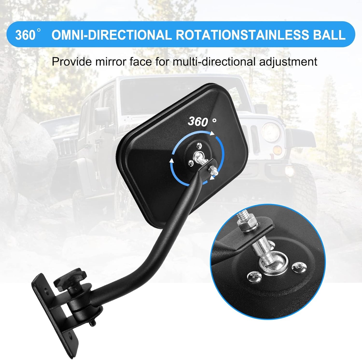 Upgraded Mirrors Doors off Compatible with Wrangler, Anti-Shake Side Rearview Mi