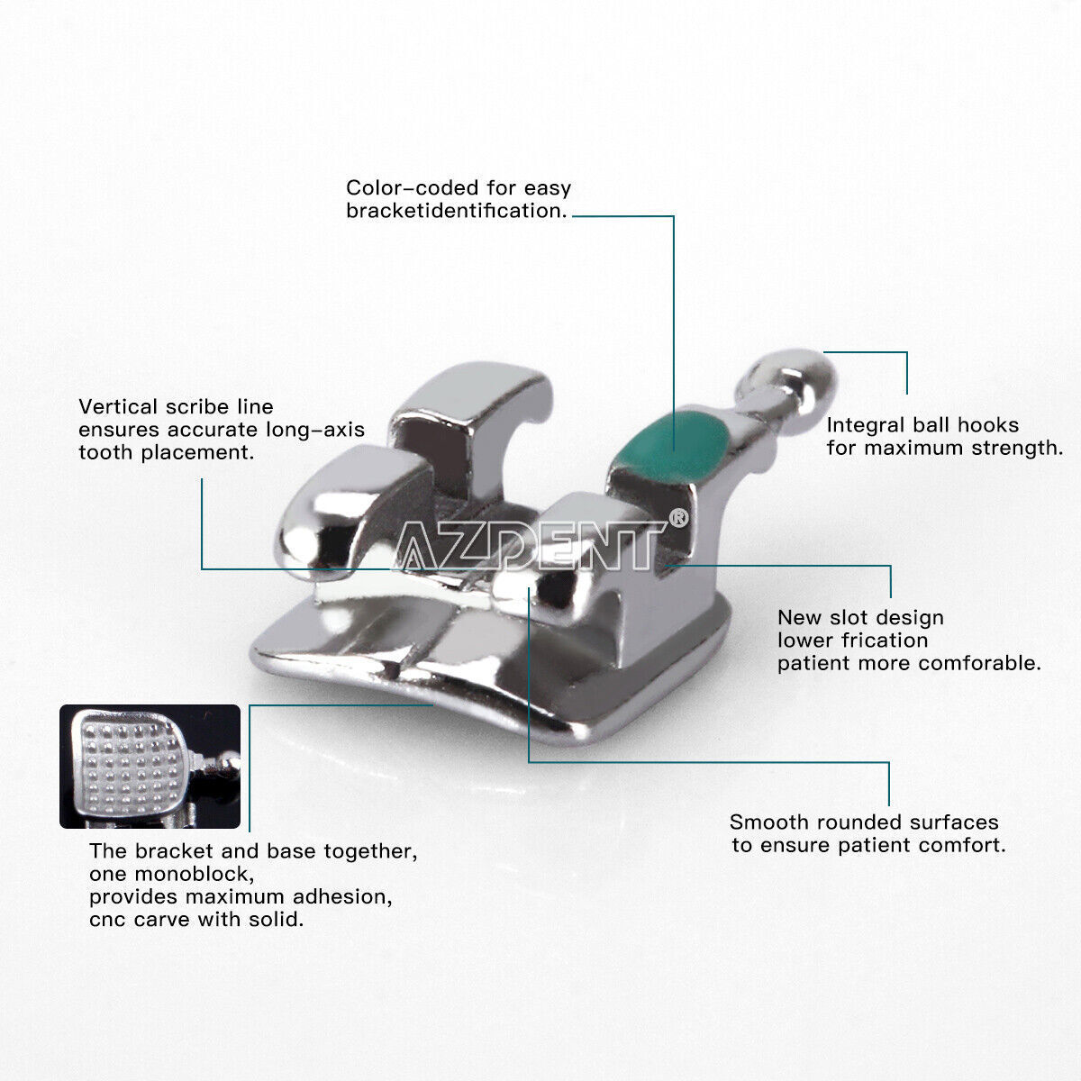AZDENT Dental Orthodontic Metal Brackets Braces Mini Roth MBT 018 022 345 Hooks