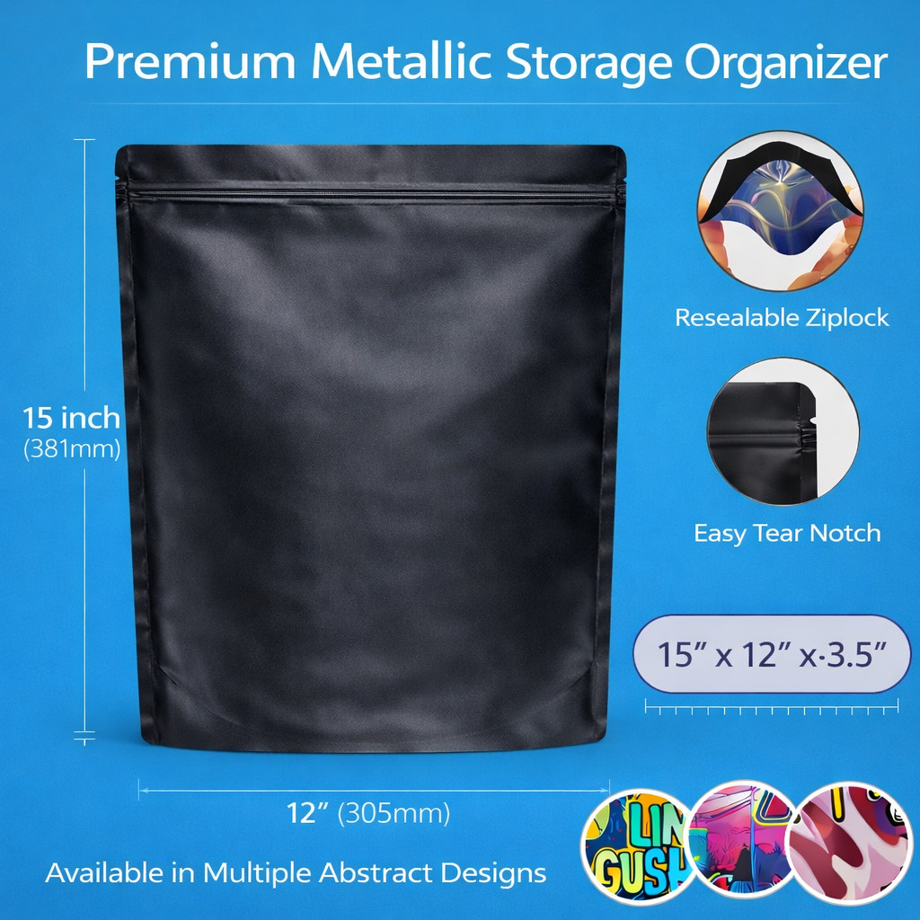 12 Pack 1lb Mylar Bags 12” x 15” Assorted Random Designs Pound Packaging Pouches