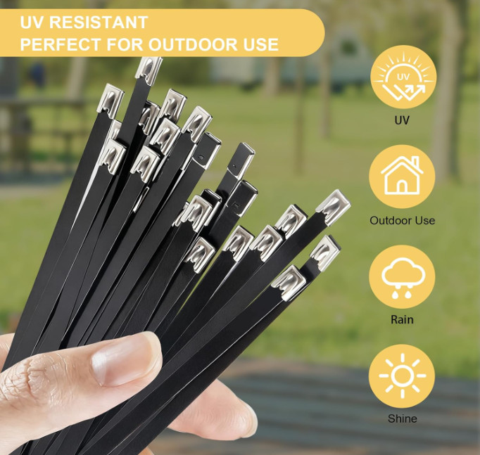 Metal Zip Ties Black 11.8in Stainless Steel Zip Ties Heavy Duty, 270LBS Tensile
