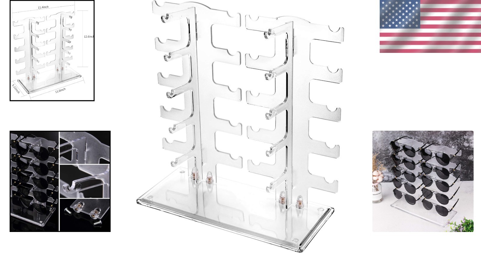 Space-Saving 2-Row Eyewear Holder – Lightweight Display for 10 Pairs of Glasses