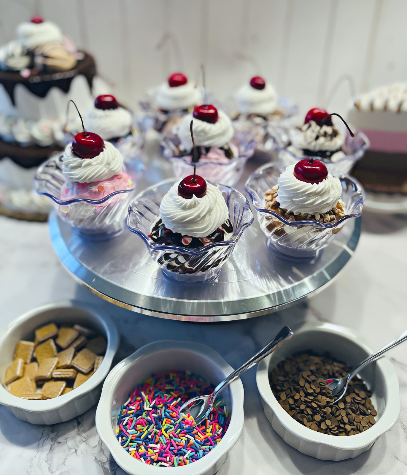 DEZICAKES Fake Ice Cream Artificial Food Pink Bubble Gum Ice Cream Sundae
