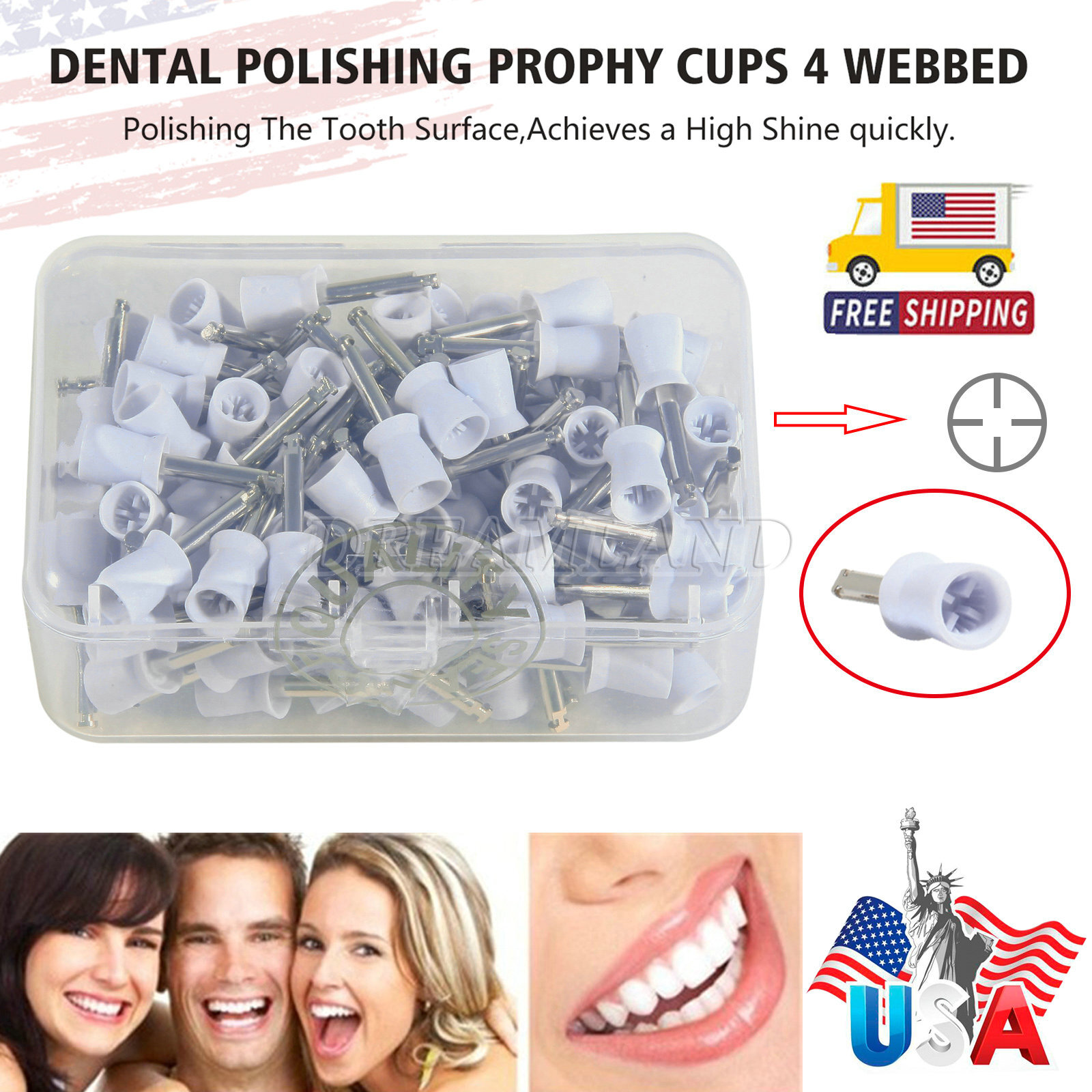 100 Pcs Dental Polishing Prophy Prophylaxis Cups Latch Type Rubber Polisher