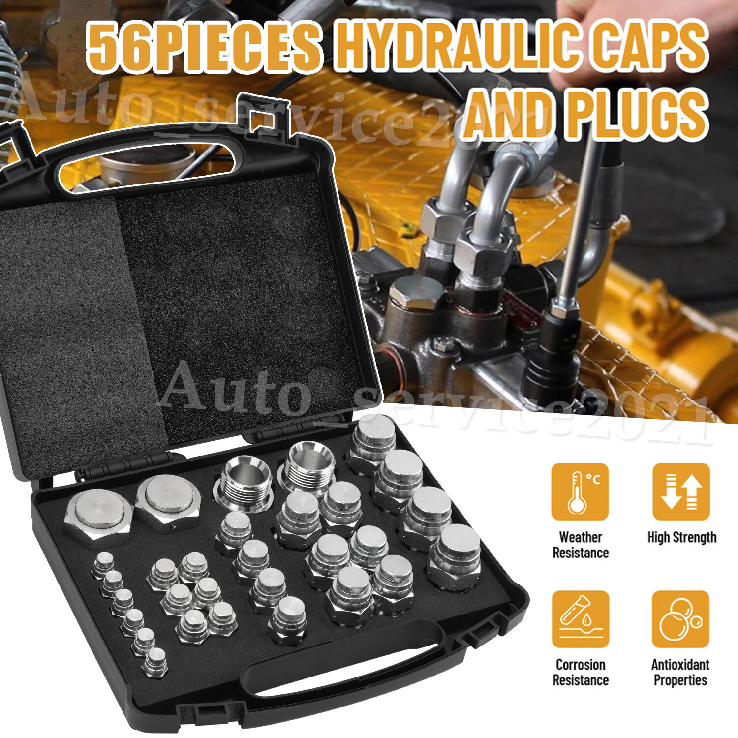 56 Pcs BSPP Cap and Plug Kit Hydraulic Cap and Plug Kit with Precision Threading