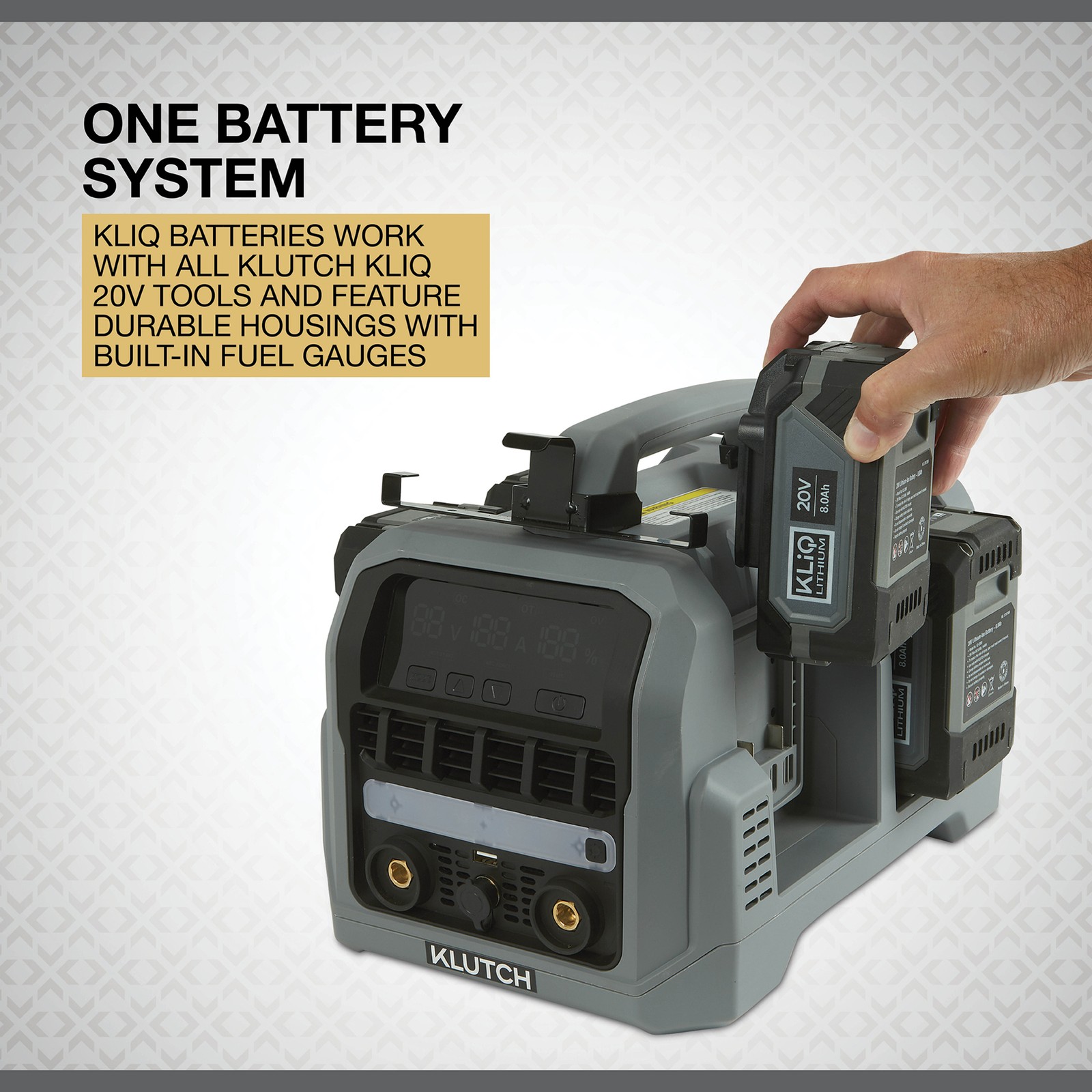 Klutch Cordless Welder Kit, KLiQ 20V, 200 Amps, 4-Pack 8.0Ah Batteries,