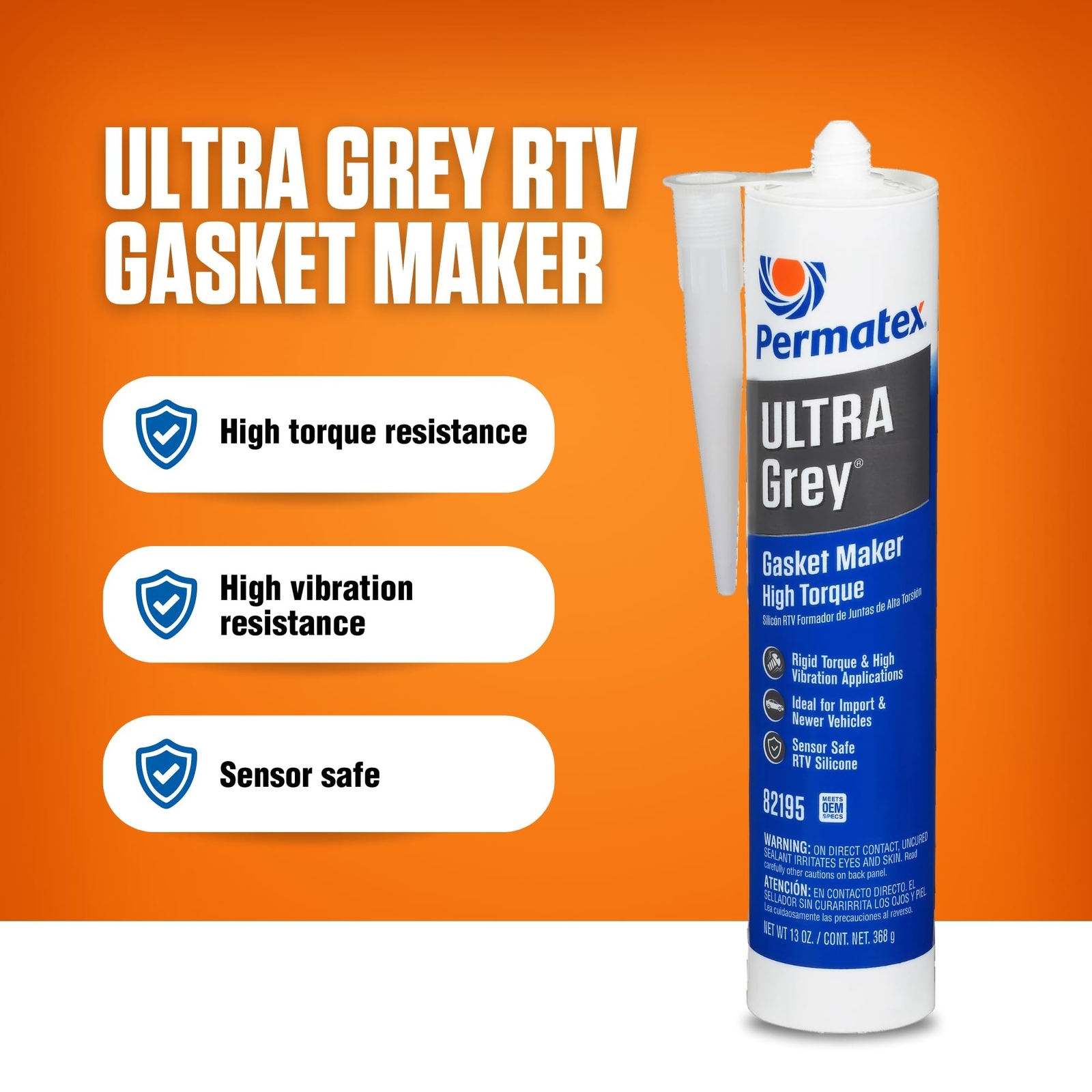 Permatex 82195 Ultra Grey Rigid High-Torque RTV Silicone Gasket Maker, Sensor…