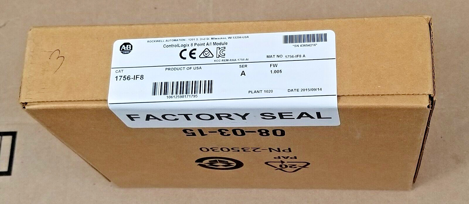 Surplus NEW SEALED BOX Allen-Bradley 1756-IF8/A ControlLogix 8 Point A/I Module