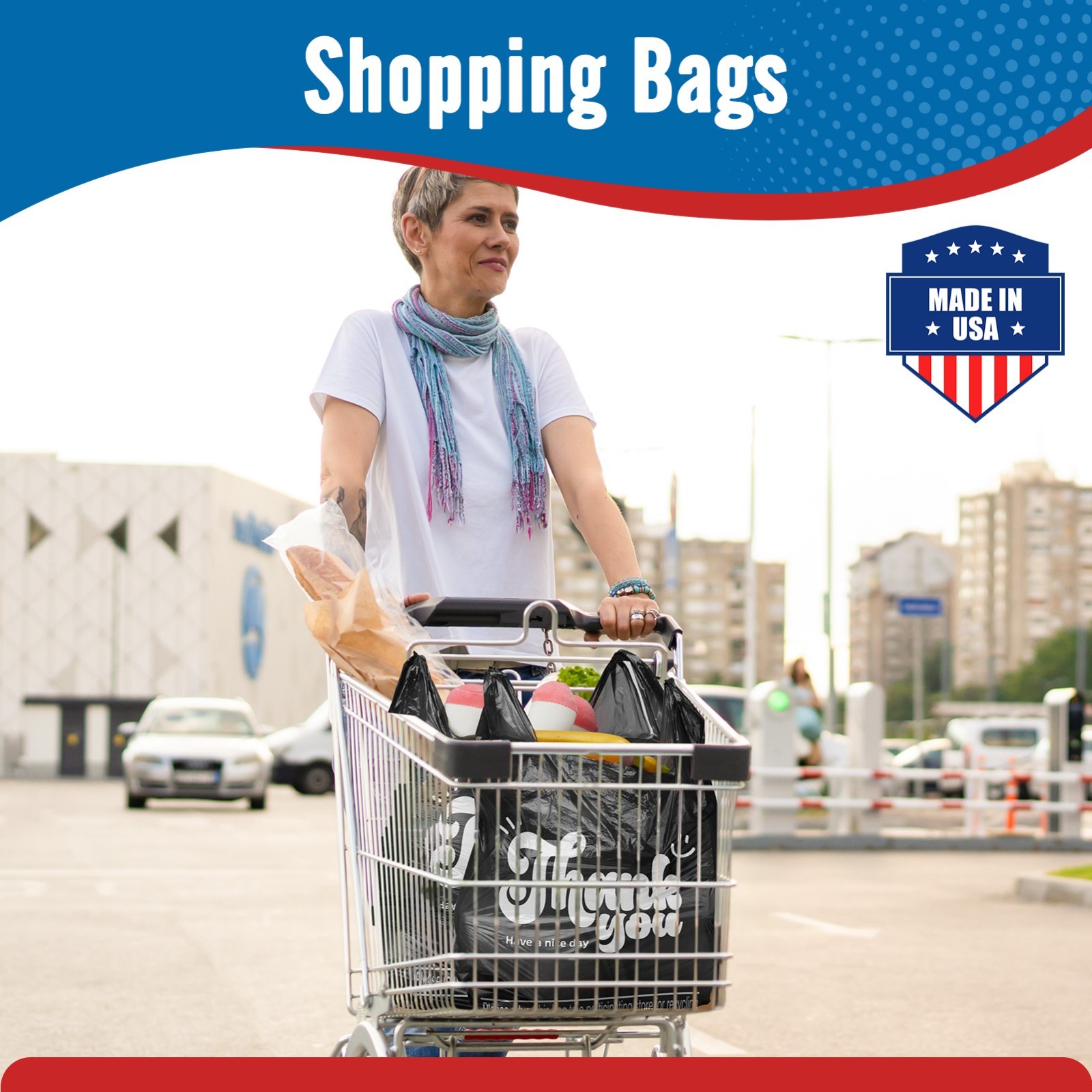 1000 Black Thank You T-Shirt Bags 12″ x 6.5″ x 21″ Plastic Grocery Shopping Bags