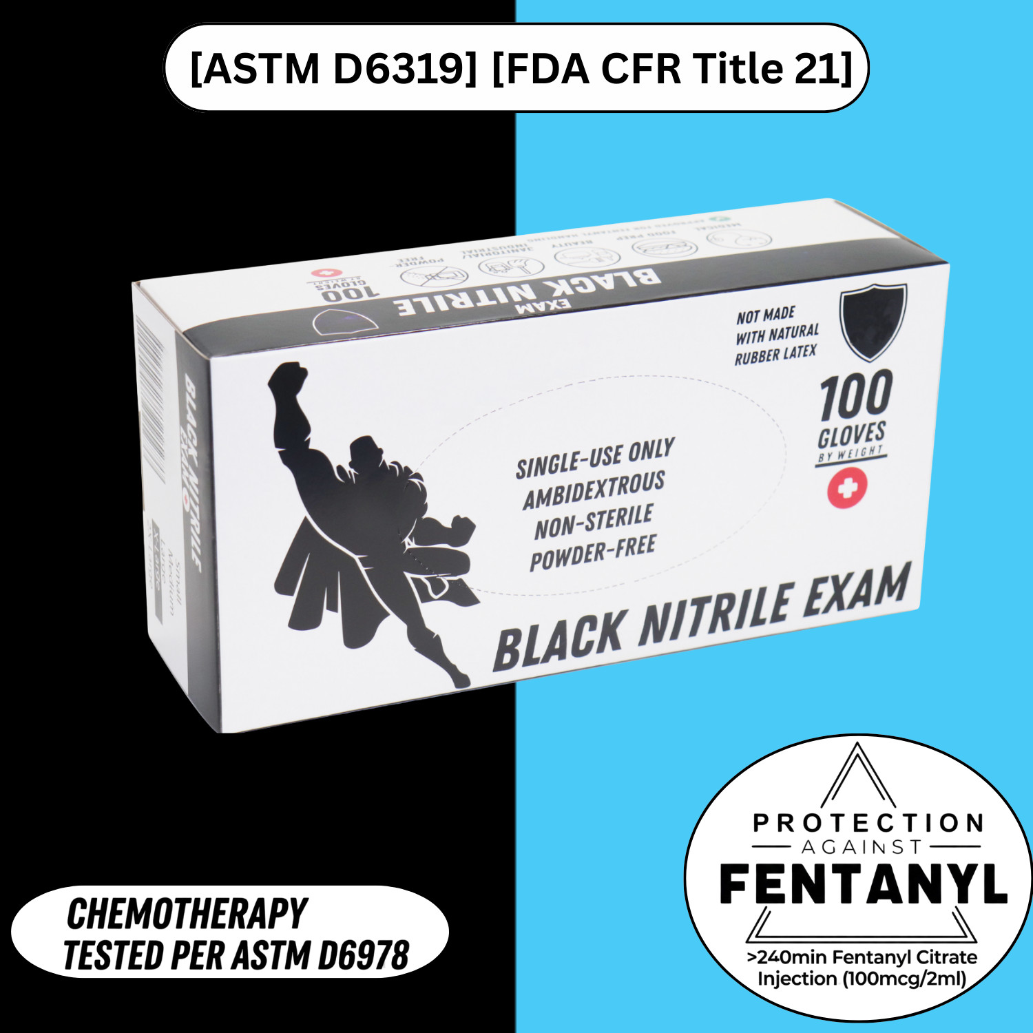 Black Nitrile Exam Powder-Free Disposable Gloves, Large 6 MIL, 1000 Pieces
