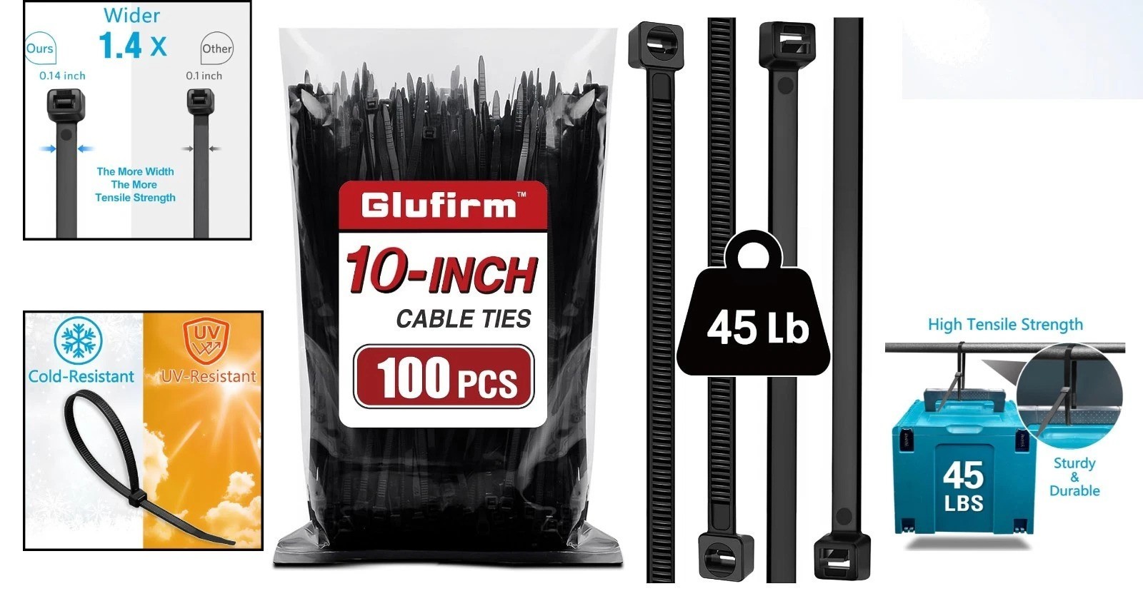 Versatile Black Zip Ties 10 Inch 100 Pack – Ideal for Indoor and Outdoor Use