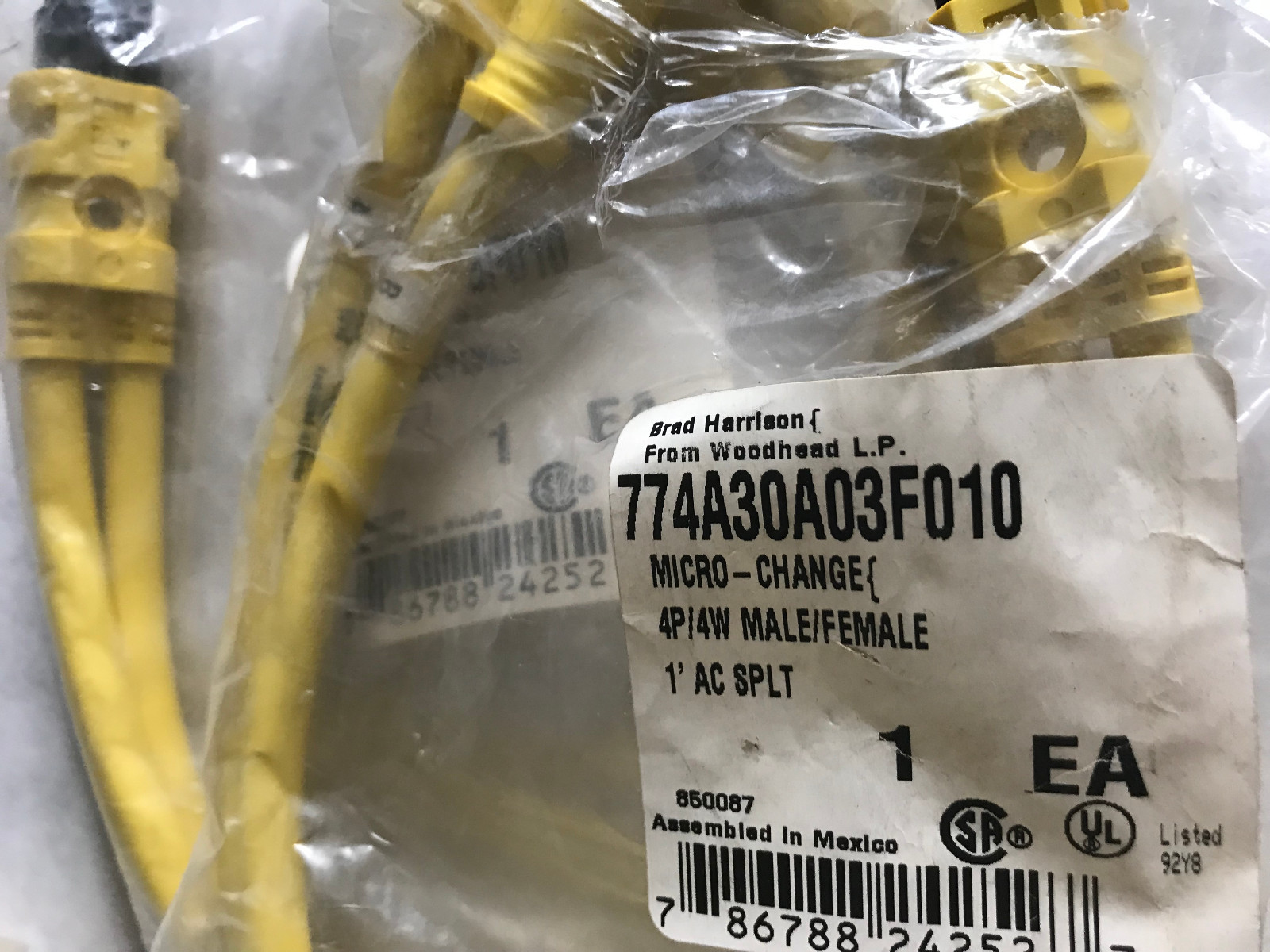NEW BRAD HARRISON 774A30A03F010 WOODHEAD MICRO-CHANGE 4P/4W MALE/FE 1′ AC,AG