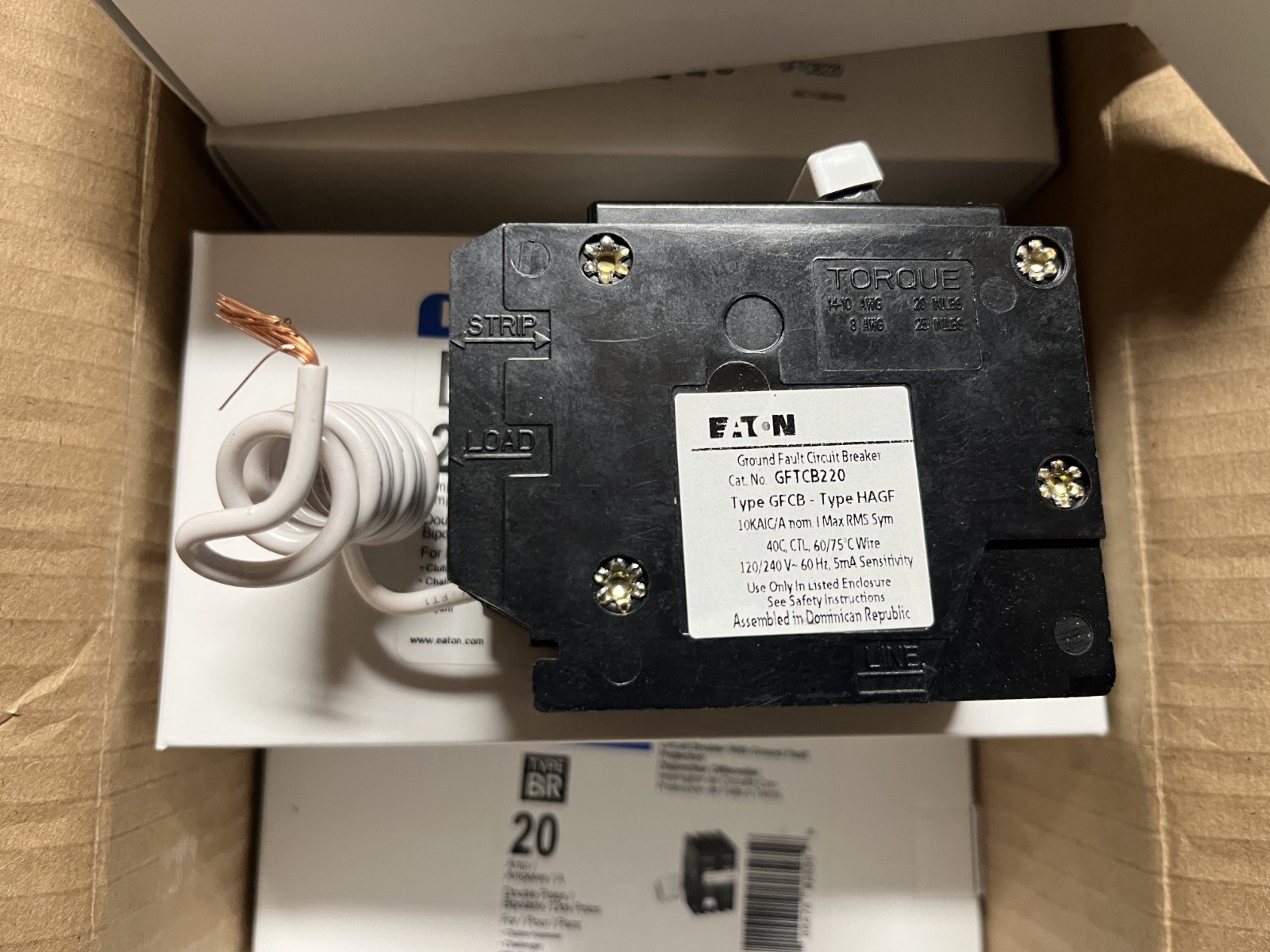 NEW Eaton GFTCB220 Circuit Breaker with Ground Fault Protection GFCI IN BOX