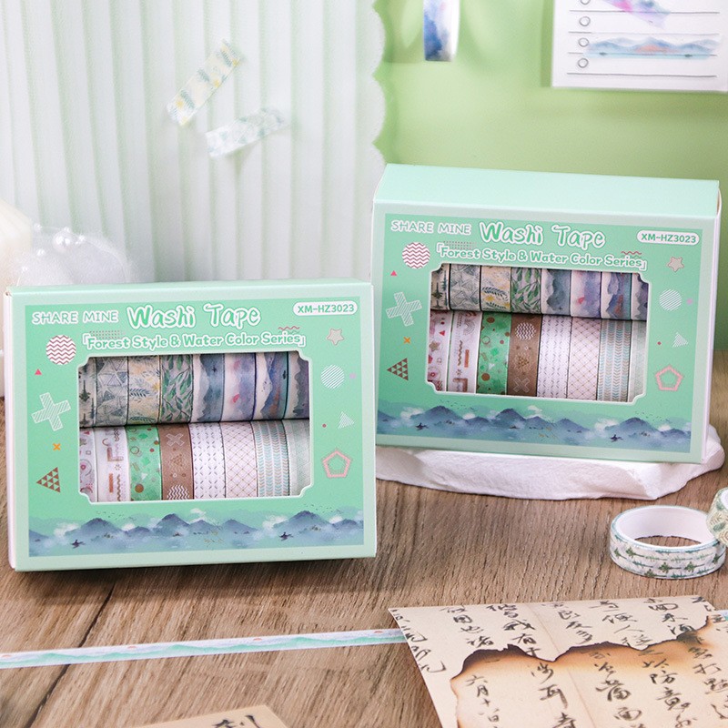 Forest style watercolor series hand account tape set, 20 roll box set