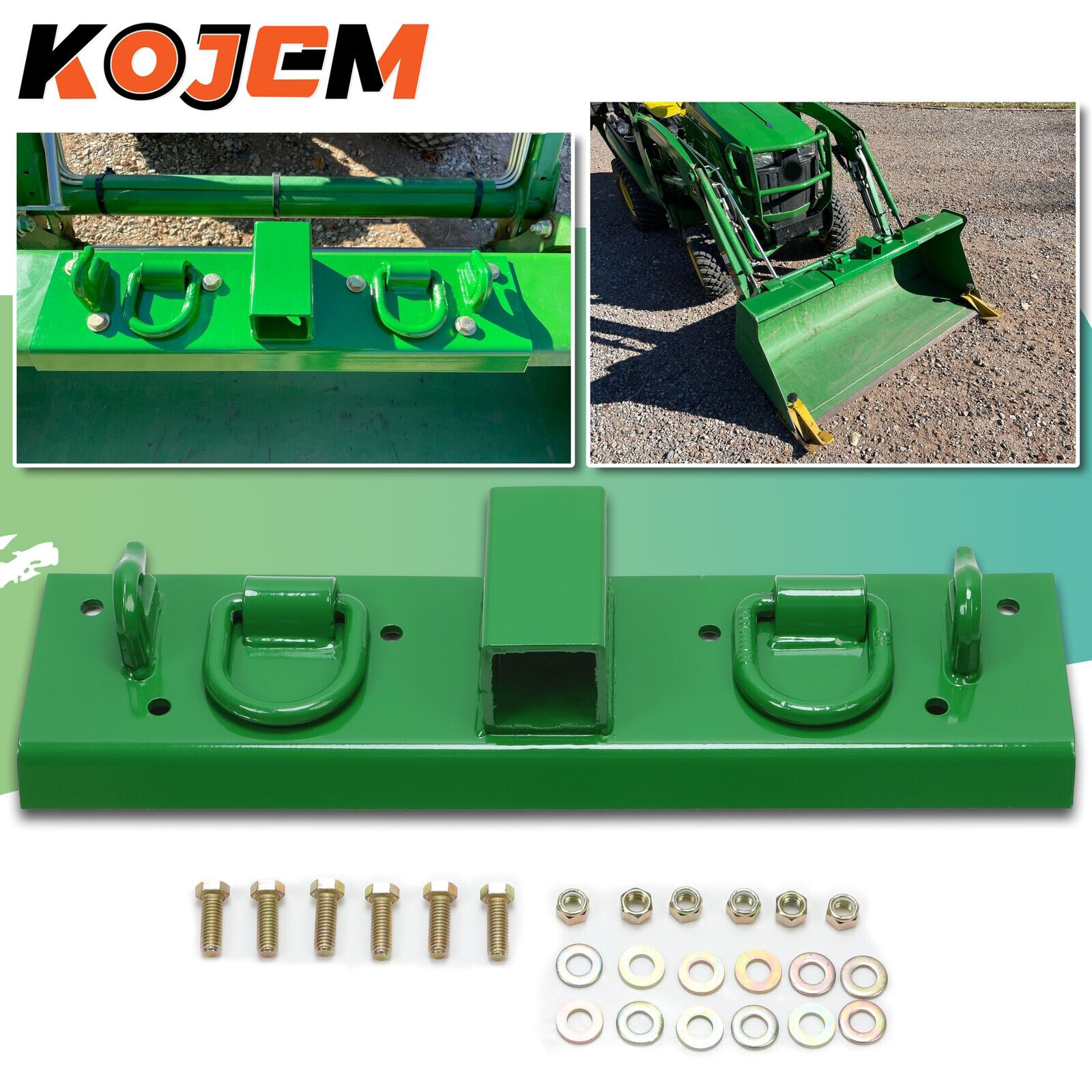 For John Deere Compact Tractor Bolt on Grab Hooks & D Rings & 2″ Receiver