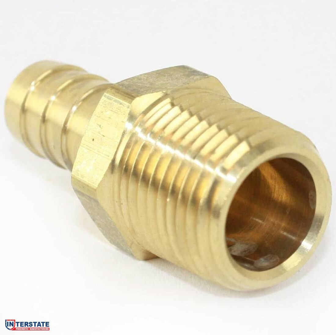 1/2″ Barb x 1/2″ NPT Male Brass Hose Fitting, Air Gas Fuel Water FM88 Interstate