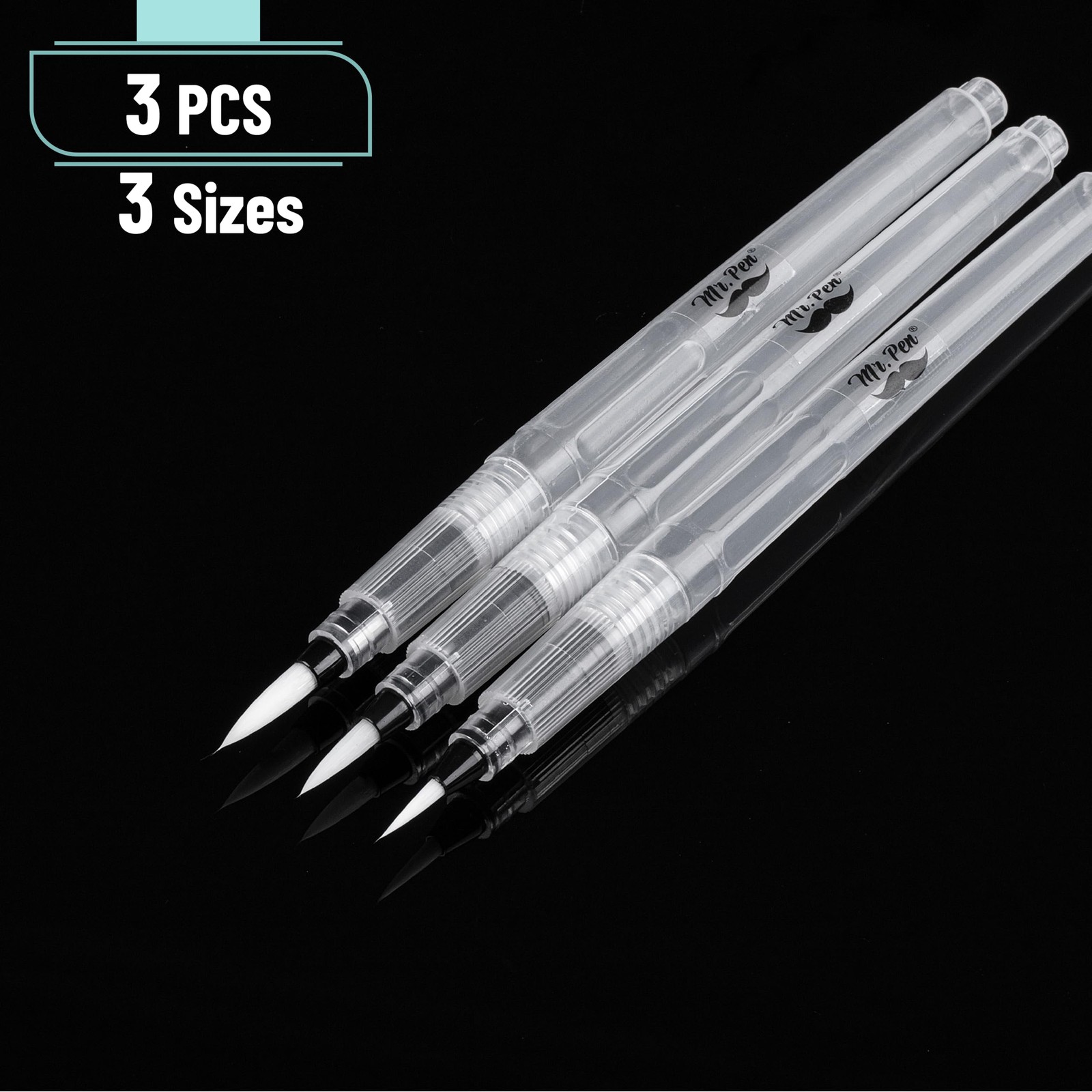 Mr. Pen- Watercolor Brush Pens, 3 pcs, 3 x Point Tips Medium, Multicolor