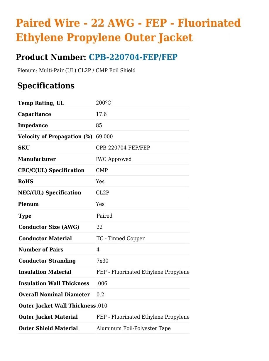 700 ft. Interstate 4 Pair, 8 Conductor, 22 AWG, FEP Wire Cable – CPB-220704-FEP