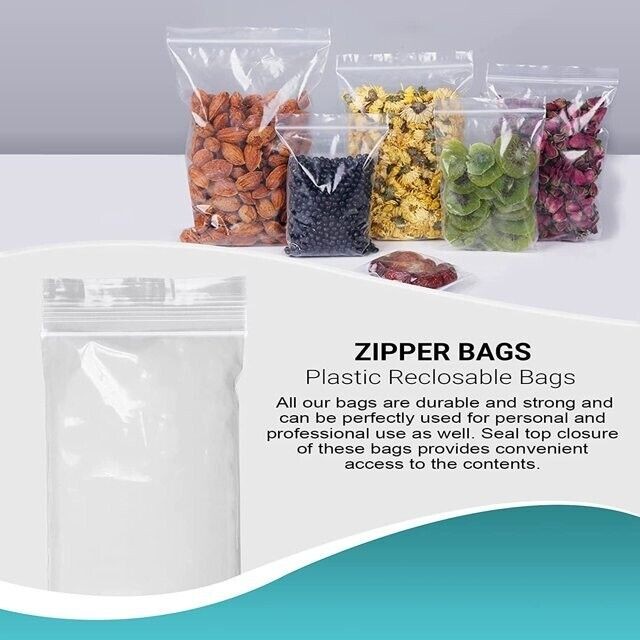 100 Pack 8×12 Inch Clear Reclosable Zipper Bag Plastic Poly Zip Lock Bags 2Mil