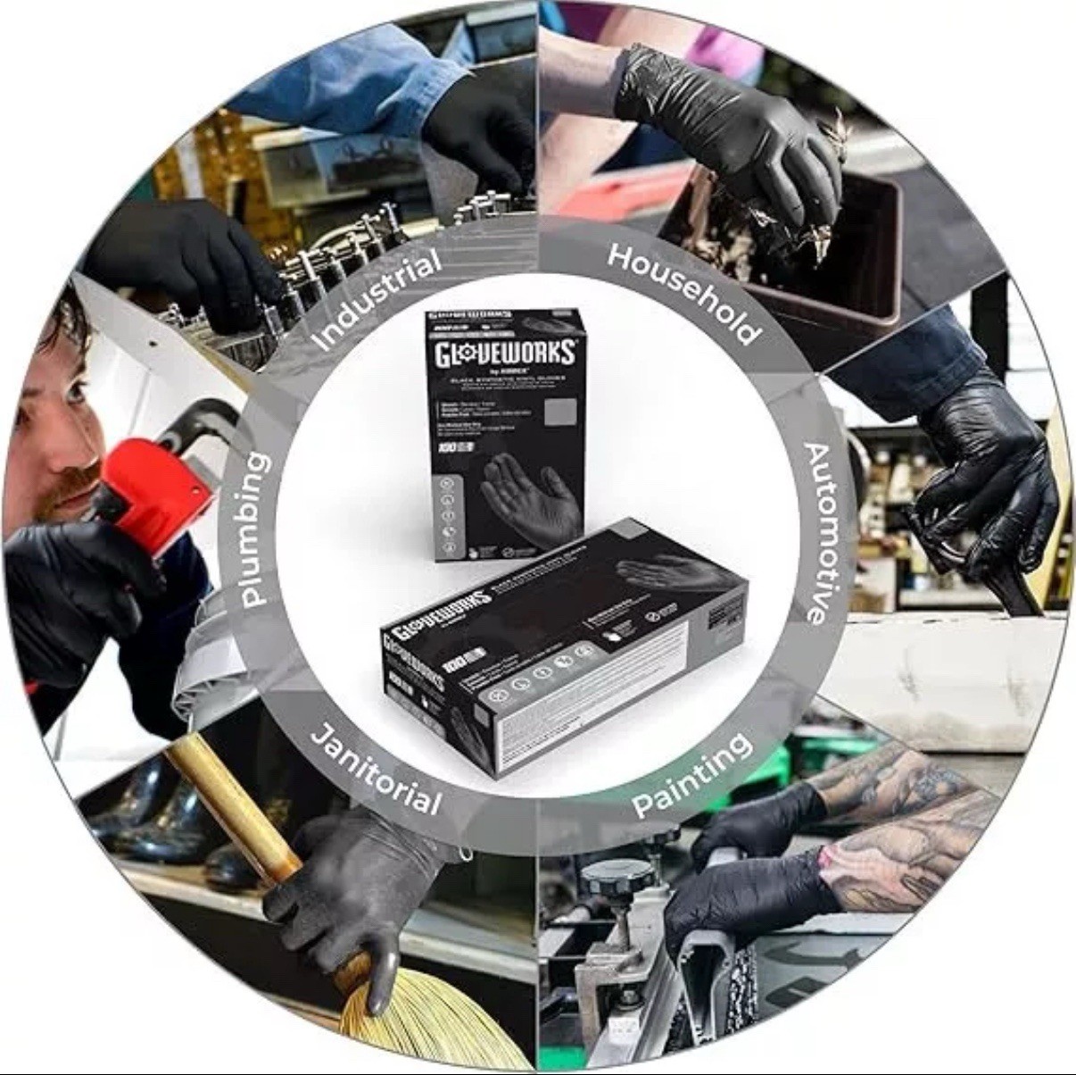 GLOVEWORKS Vinyl Gloves CASE OF 10 PACKS, Black MEDIUM Latex and Nitrile Free