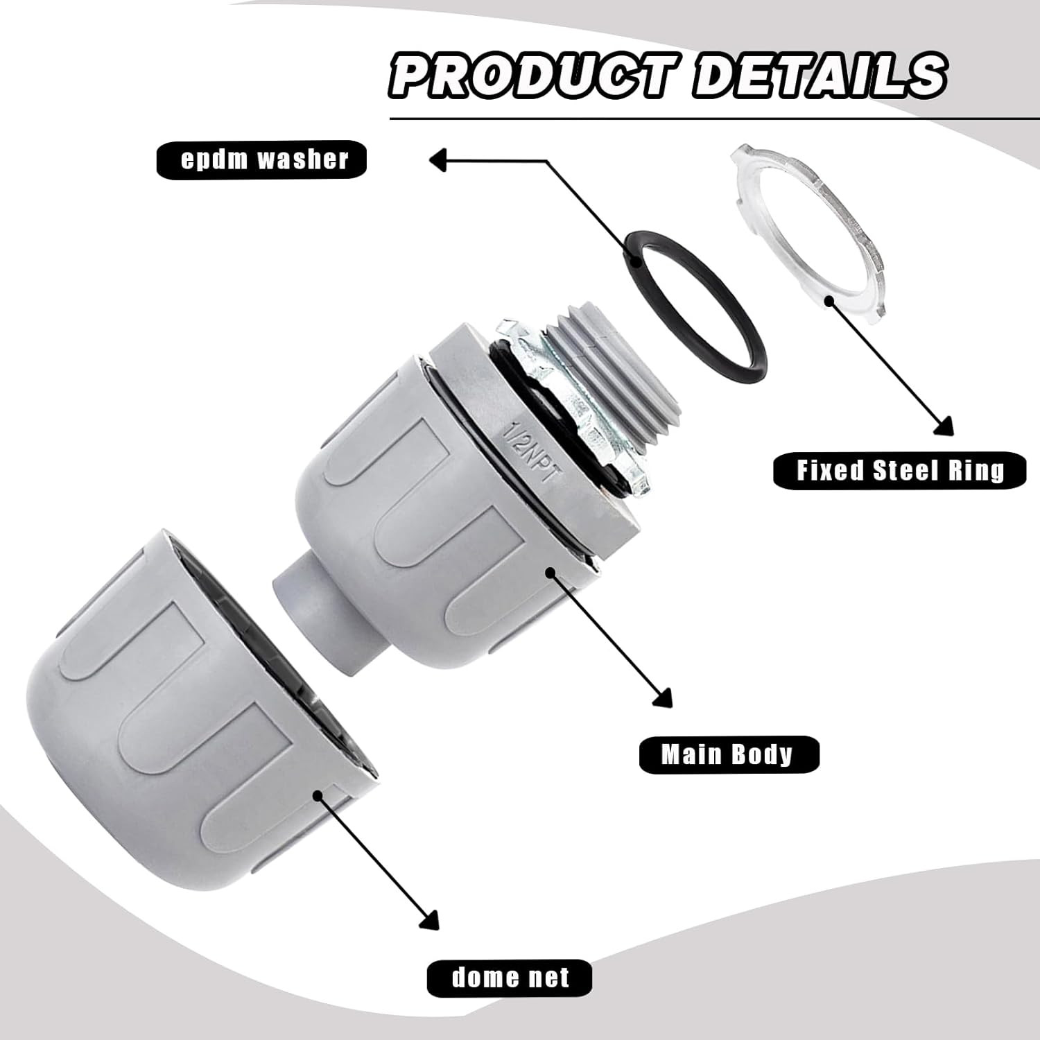 1/2 Inch Liquid Tight Connector PVC Flexible Conduit Connector,Straight 180 Degr