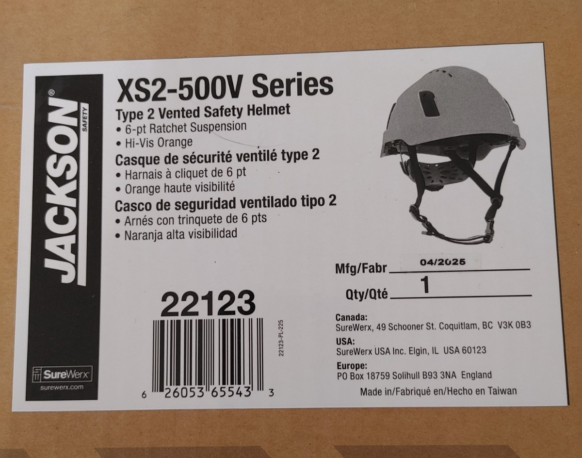 Jackson Safety XS2-500 Type 2 Hard Hat Vented Construction Safety Helmet #25041