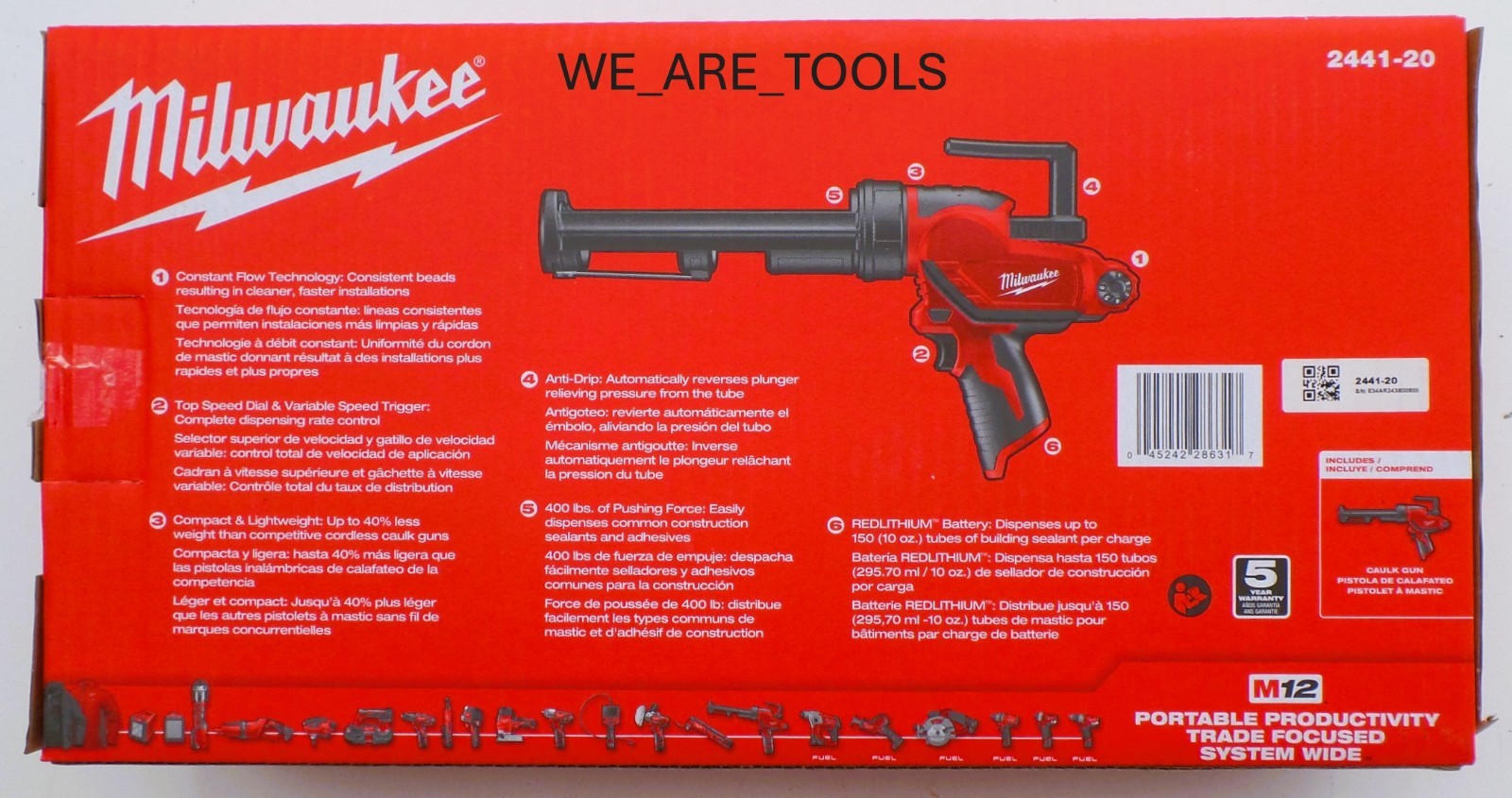 New In Box Milwaukee 2441-20 M12 10 oz Caulk & Adhesive Gun Cordless 12 Volt