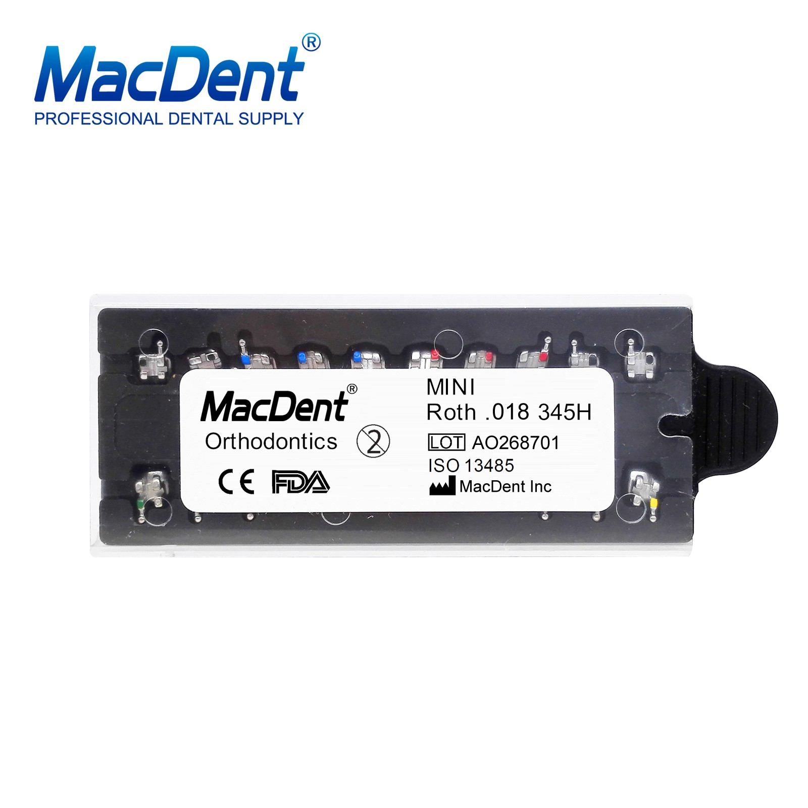 1-50X MacDent Dental Ortho Monoblock Brackets Braces Mini Roth .018 3-4-5 Hooks