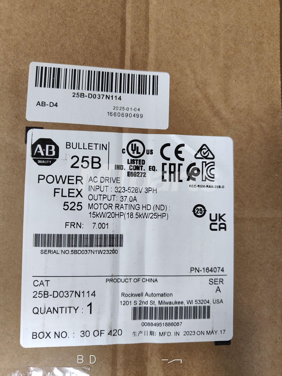 Surplus 1× Allen-Bradley 25B-D037N114 New US Seller 1 year warranty