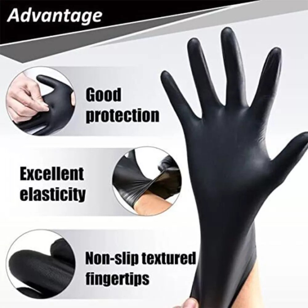 100X Black Nitrile Nitro Powder Free Disposable Gloves – Heavy Duty 6g Thickness